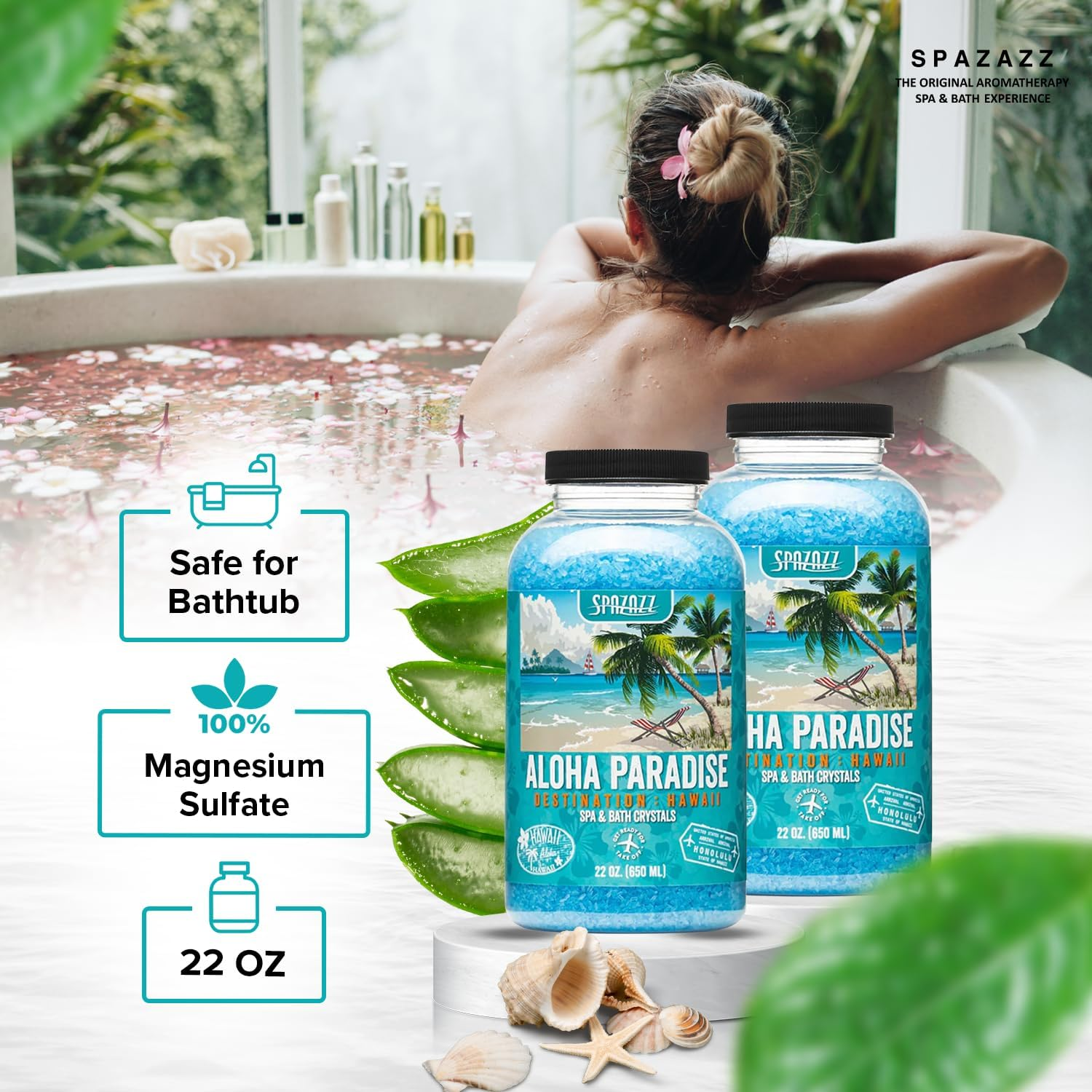 Spazazz SZCH SPZ-303 Hawaii Aloha Paradise Destination Crystals Container, 22 Oz. Aromatherapy, Blue