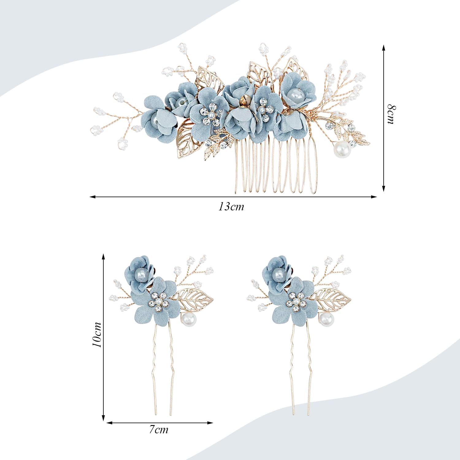 1 Blue Hair Comb, 2 Blue Hair Pins, Wedding Party Headpiece, Prom Accessories, Photo Decoration Props image number 5