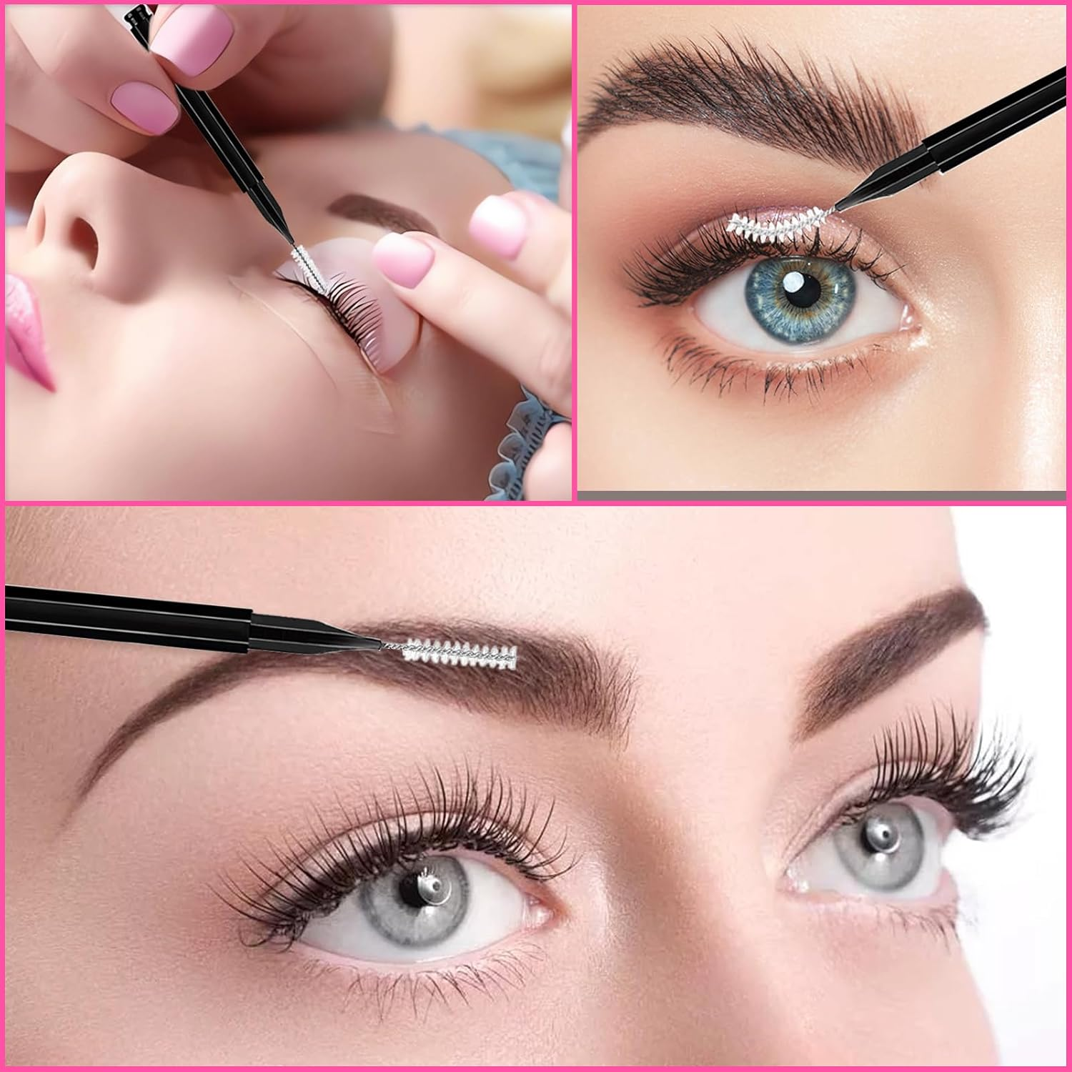 Micro Eyebrow Brush Set with Cap 50Pcs Eyelash Spoolies Comb Brow Lamination Brush Mini Spoolie for Eyelash Extensions Lash Lift Tools - Pink image number 6