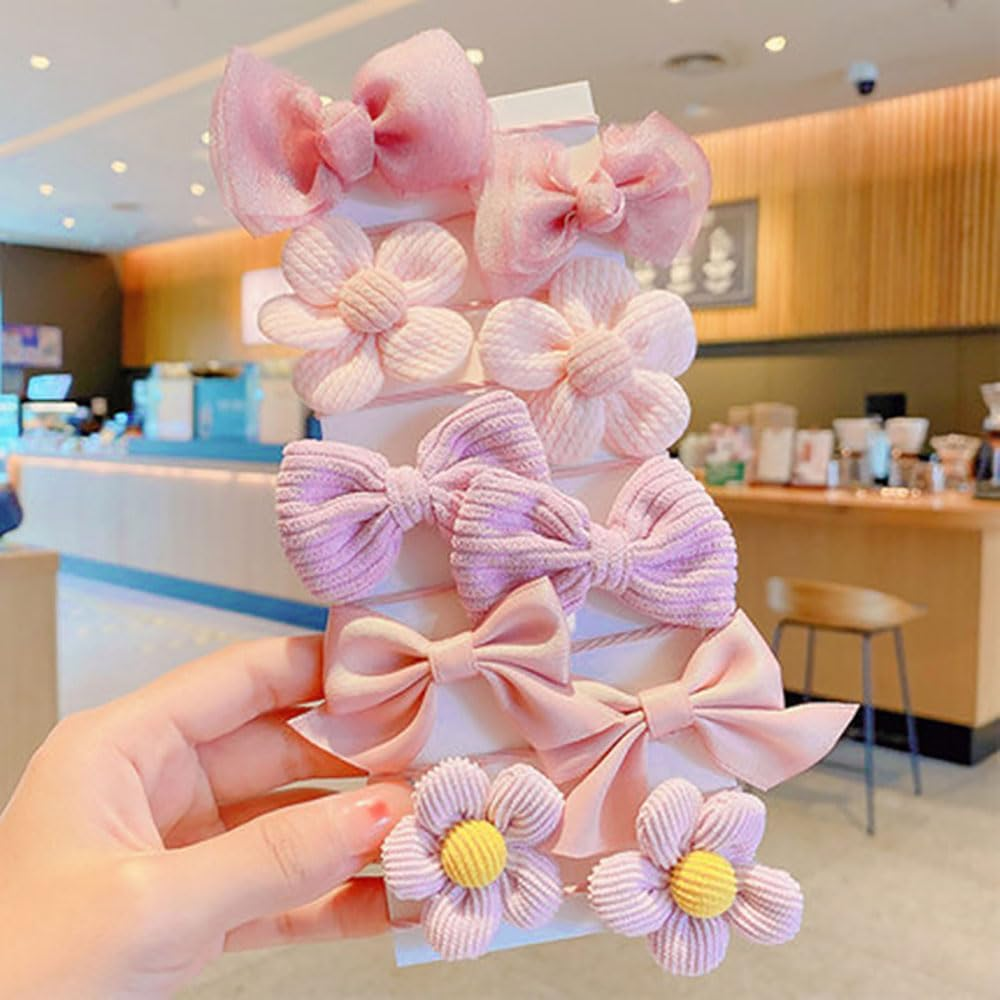 10Pcs Cute Pink Bow Hair Ties - Elastic Bowknot Ribbon Ponytail Holders, Rubber Hair Accessories for Toddlers, Baby Girls, and Kids image number 1