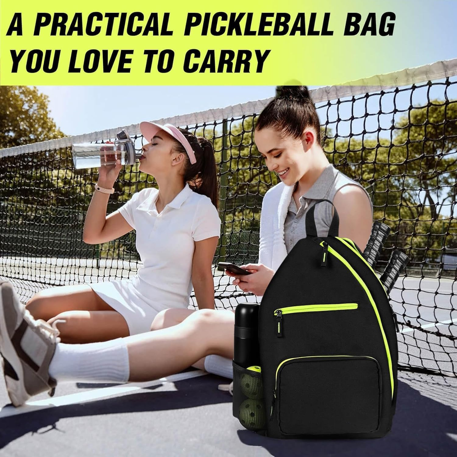 Pickleball Bag, Pickle Ball Bag with Upgraded Zippers and Capacity, Padded Pickleball Backpack, Adjustable Pickleball Paddle Bag, Pickleball Sling Bag (Bag Only) image number 6