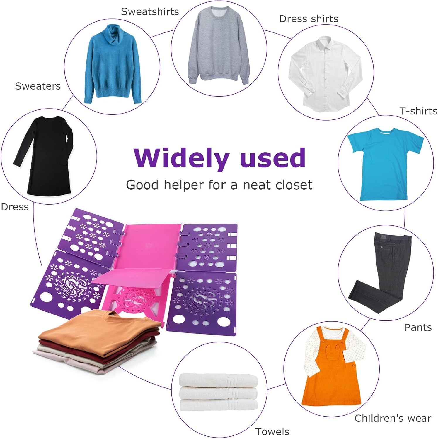Lenamos T-Shirt Folding Board T Shirts Clothes Folder Durable Plastic Laundry Folders Folding Boards Helper and Fast Laundry Folding Boards Tool for Adults and Children Kids (Purple) image number 2