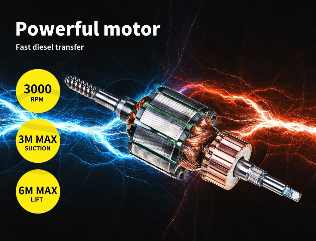Traderight Fuel Transfer Pump 260W,12V DC,6 M Lift,Portable Electric Diesel Transfer Extractor Pump Kit with Automatic Shut-Off Gun Nozzle,Delivery & Suction Hose for Diesel, Kerosene,Transformer Oil image number 3
