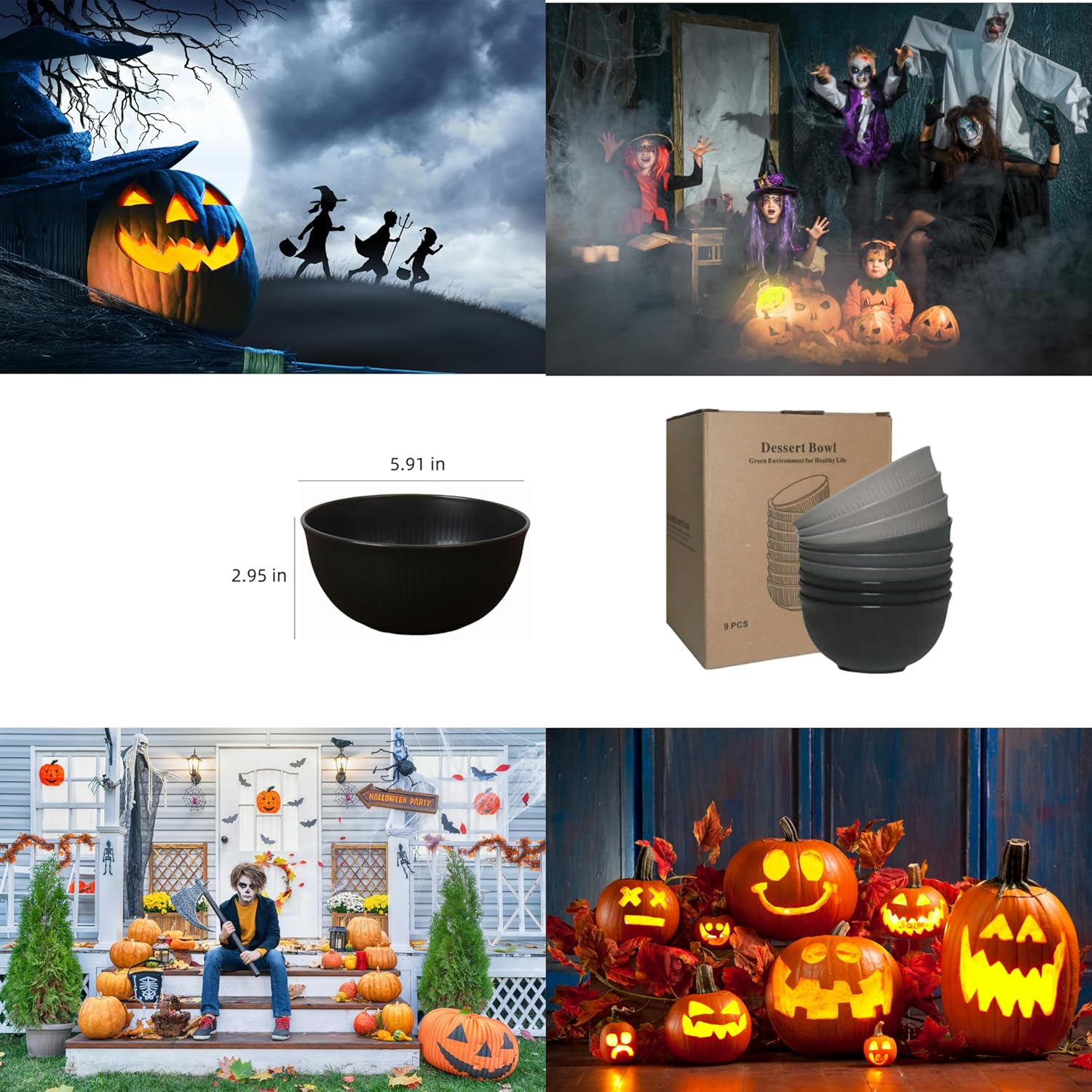 9 Pack Wheat Straw Bowls Reusable Salad Bowls,Durable & Lightweight, Perfect for Home, Parties, Camping, and Outdoor Use Dishwasher Safe (Dark Gray, Light Gray, Black) - Multicolor image number 6