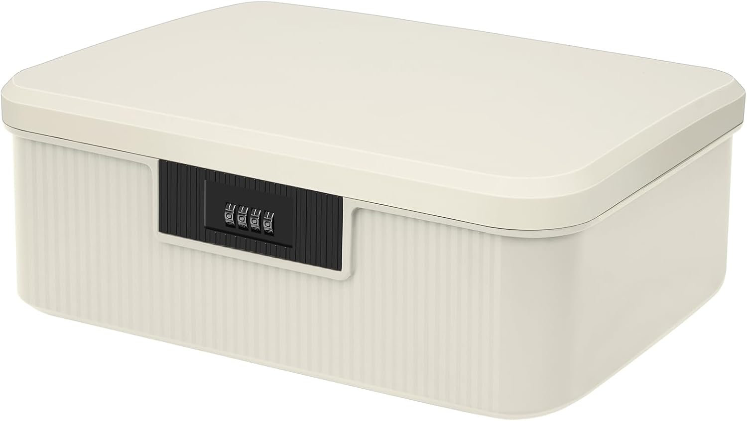 Lockable Storage Box, Double Layer Storage Lock Box for Files Organizer, Password Locking Storage Box, Lockable Storage Container for Home Office Kitchen Safety (White)