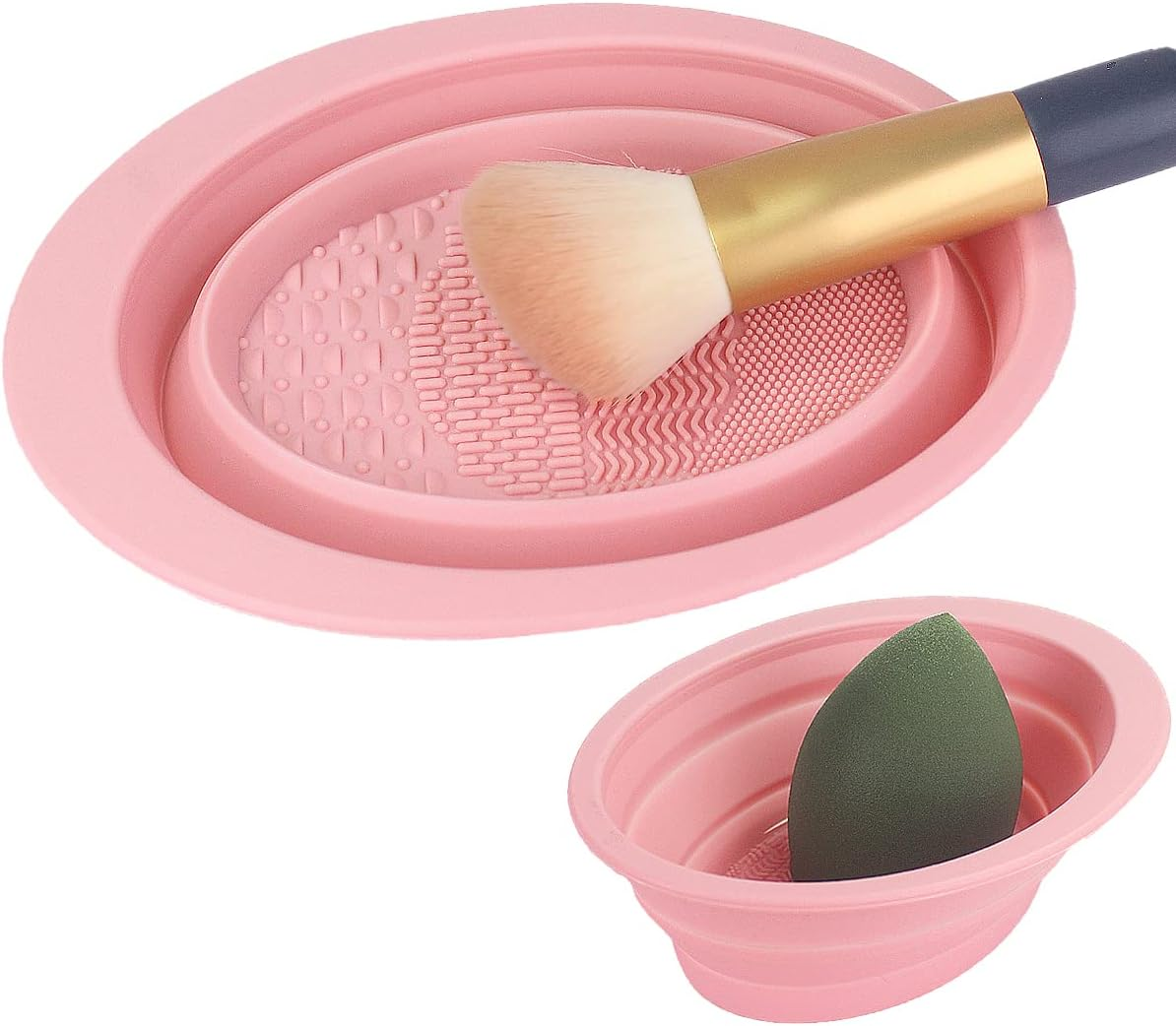 Makeup Brush Cleaning Mat Foldable Environmental Silicone Cleaning Bowl, Brush Cleaning Pad Easy Clean Girl Makeup Brush Cleaner Washing Tools (Pink)