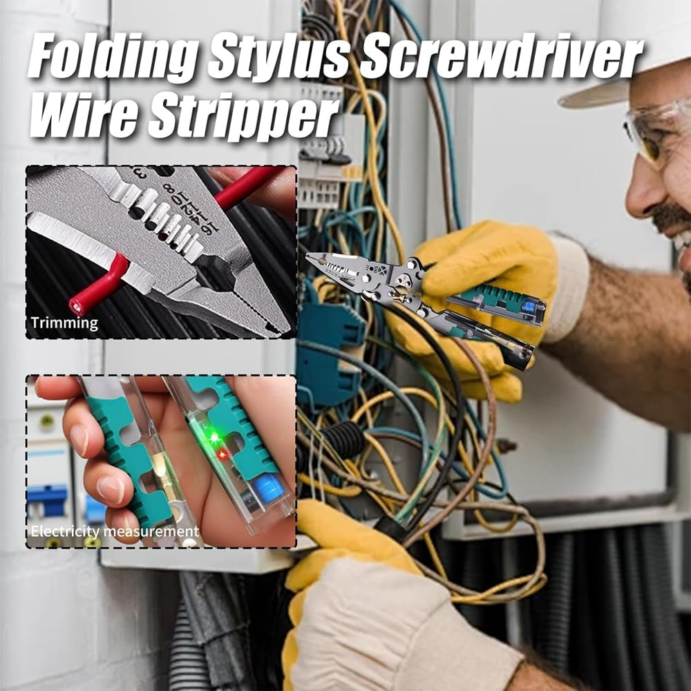 Saker Multi-Function Electrician'S Pliers Set,Compact All-In-One Wire Stripping Tool with Insulated Handle and Storage Lock, Ideal for Home and Workshop Use (GREEN, 1 PACK)