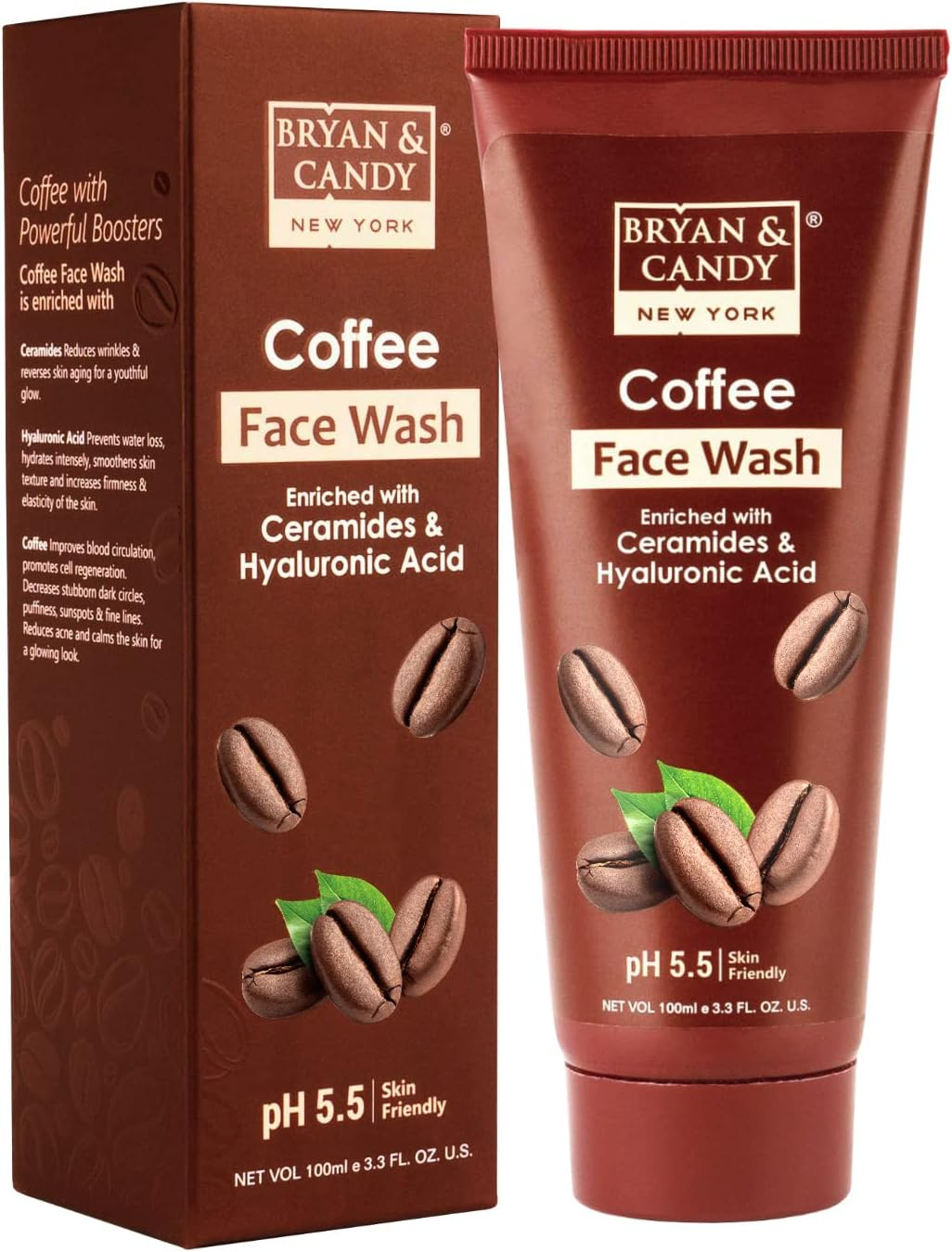 Bryan & Candy New York Coffee Face Wash for Men and Women Enriched with Ceramides and Hyaluronic Acid (100 Gm)
