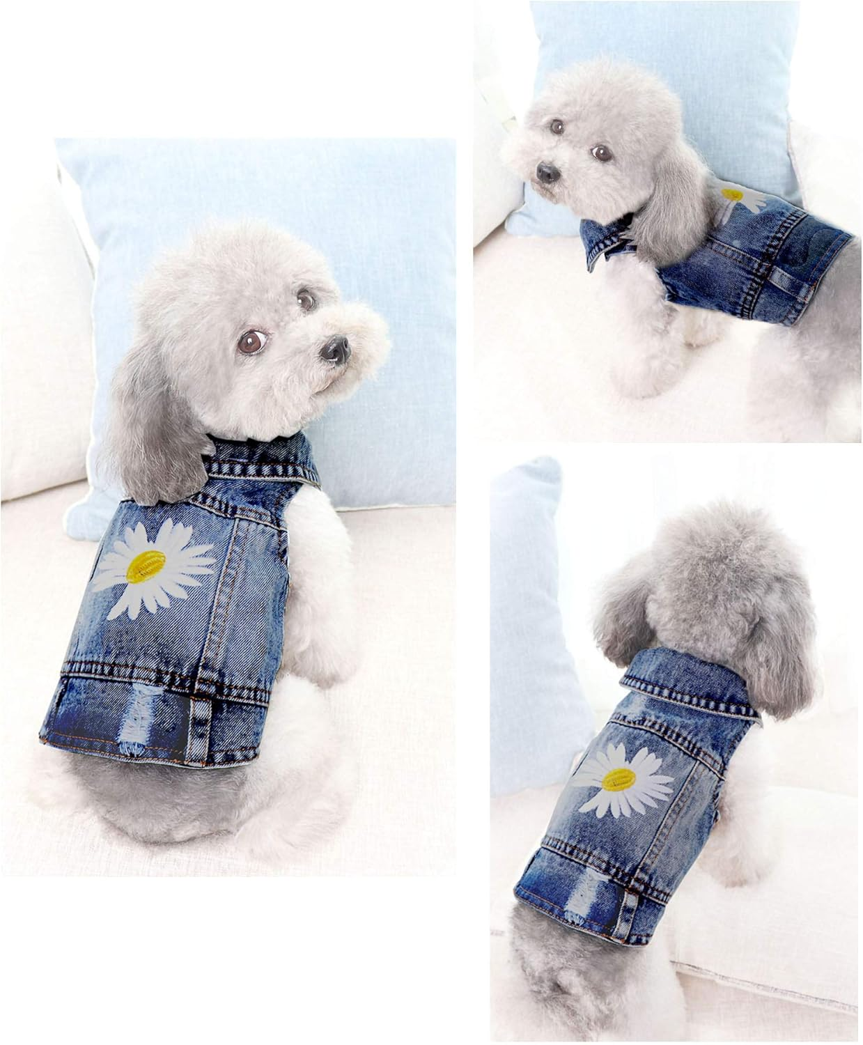 Fuqibasics Pet Clothes Dog Jeans Jacket Cool Blue Puppy Denim T-Shirt for Small Medium Dogs Cats Lapel Vests Classic Vintage Washed Dog Clothes Scratch Design Adorable Dog Shirt image number 5