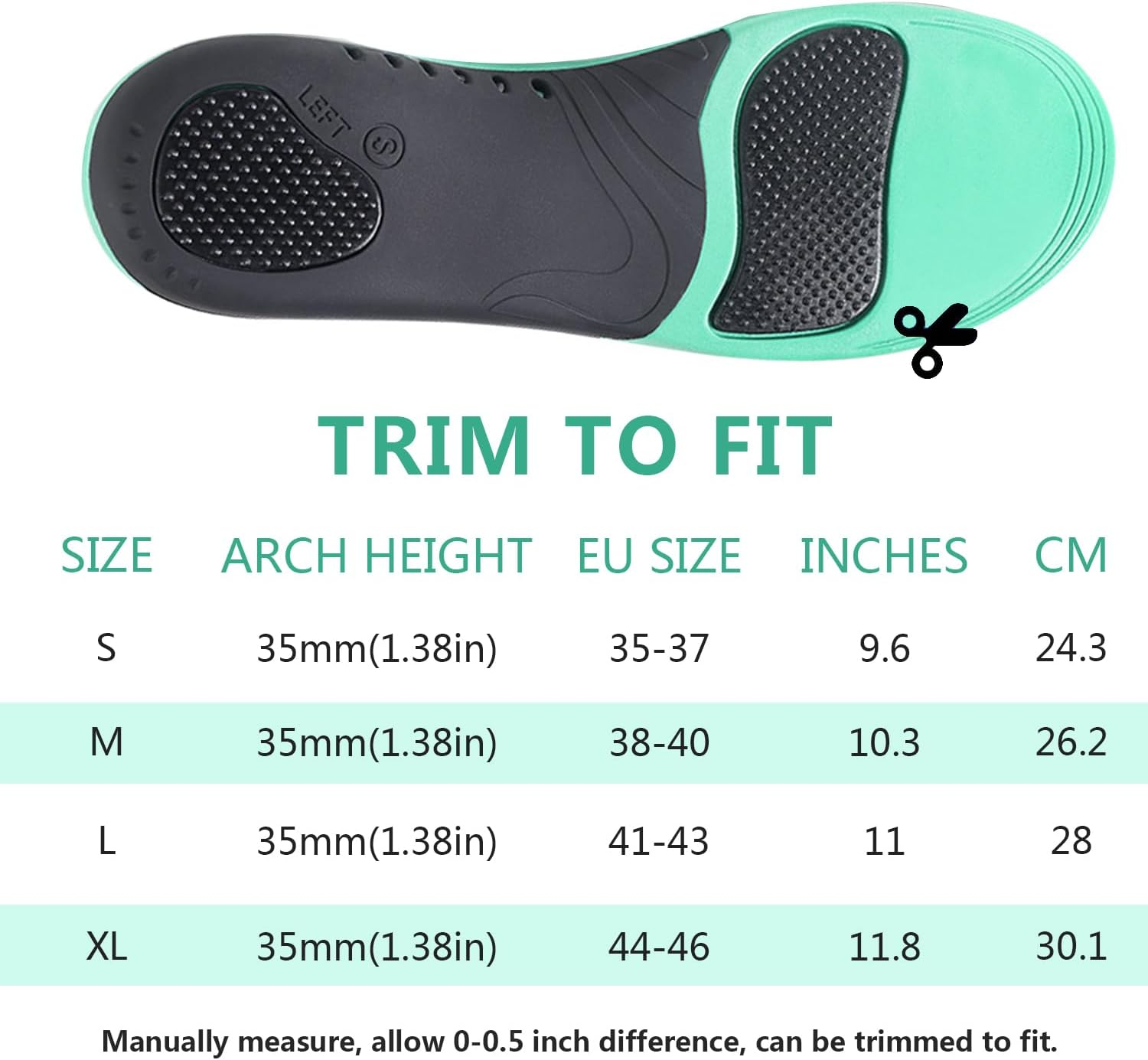 Arch Support Orthotic Insoles, Feet Insoles for Plantar Fasciitis, Arch Support for Treating Heel Pain and Heel Spurs, Men and Women S(EU 35-37) image number 4