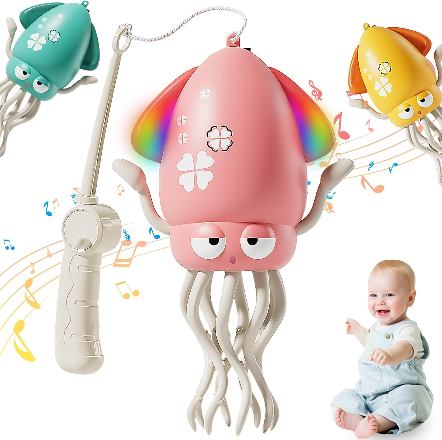 Electric Dancing Octopus Baby Toy, Crawling Octopus Tummy Time Toy with LED & Music, Rechargeable Upright＆Crawling Squid Interactive Toys, Toddlers Walking Toy for 3 4 5 6 Year Boy Girl Gifts (Pink)