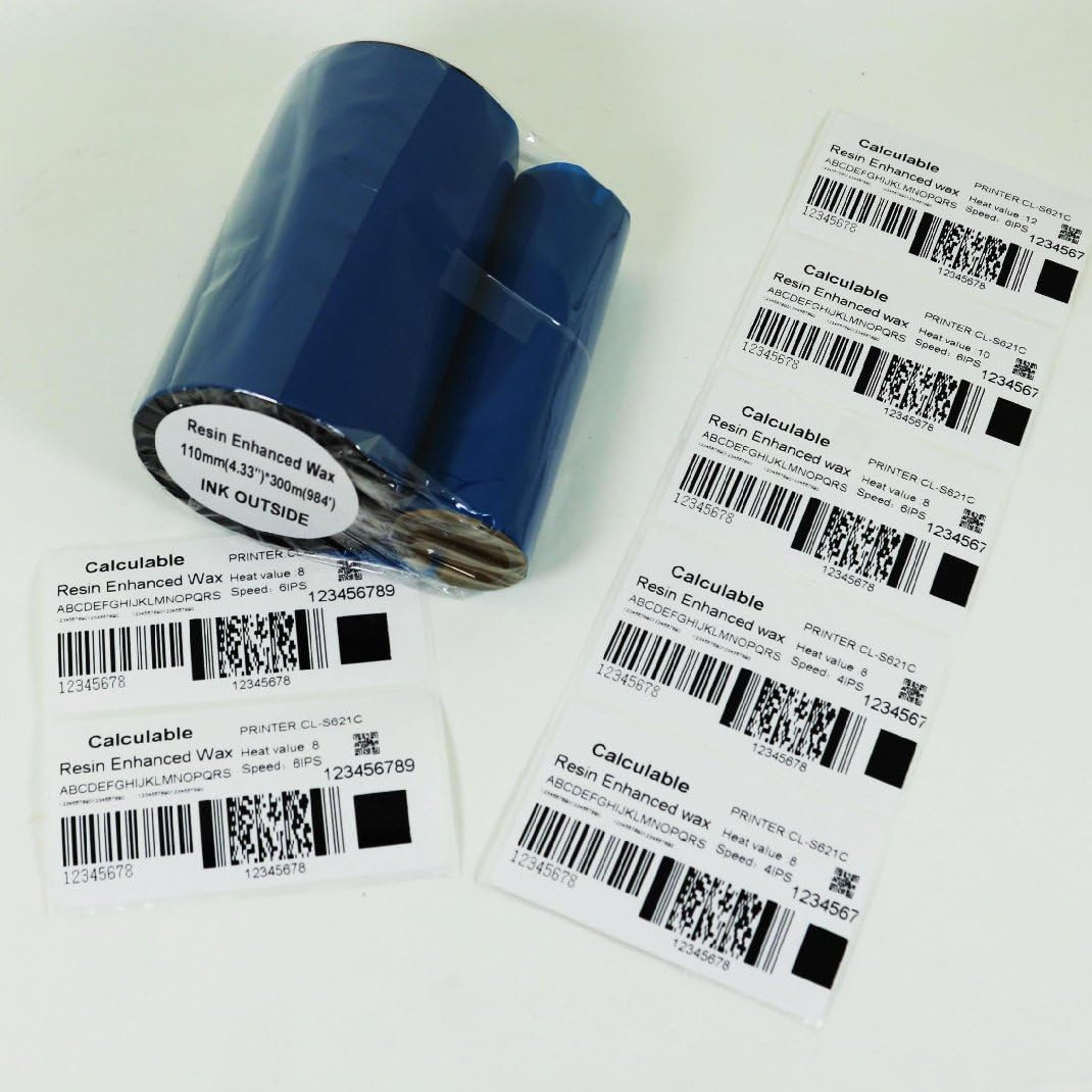 Calculable Resin Enhanced Wax 4.33" X984' (110Mm X 300M) 1" Core 1" Vice Core Ultra Durable Thermal Transfer Wax Ribbon for Zebra Desktop Printer S4M Z4M 105SE 105S 105SL 105Slplus 160S S500 S600.Etc image number 5