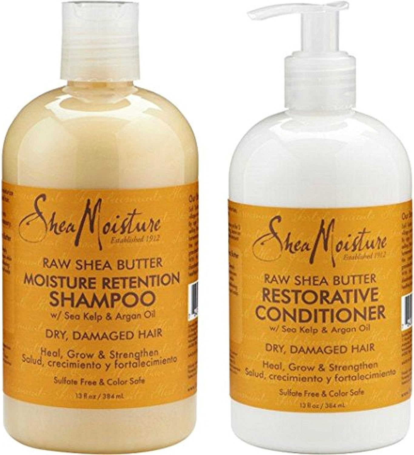Shea Moisture Raw Shea Butter, DUO Set Moisture Retention Shampoo + Restorative Conditioner, 380Ml, 1 Each by Shea Moisture image number 2