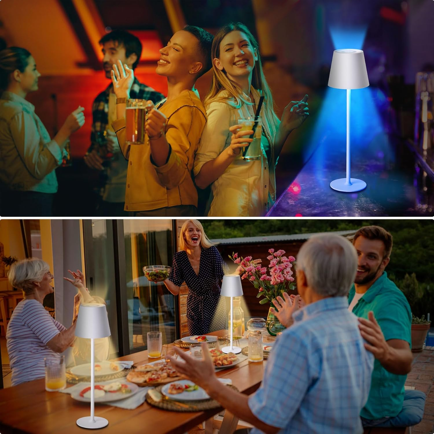 Jueholla Pack of 2 LED Table Lamps, RGB Dimmable LED Battery Table Lamp Wireless, with 5200 Mah Battery, Rechargeable Table Lamp with USB, IP54 Waterproof for Indoor Outdoor Bedroom Bar White image number 5