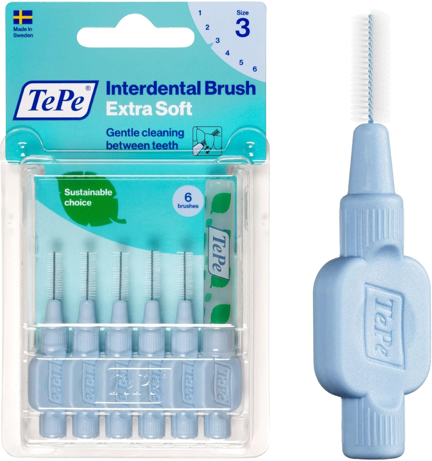 Tepe Interdental Brush, Extra Soft, Blue, 0.6Mm/Iso 3, 6Pcs, Plaque Removal, Efficient Clean between the Teeth, Tooth Floss, for Small Gaps image number 3