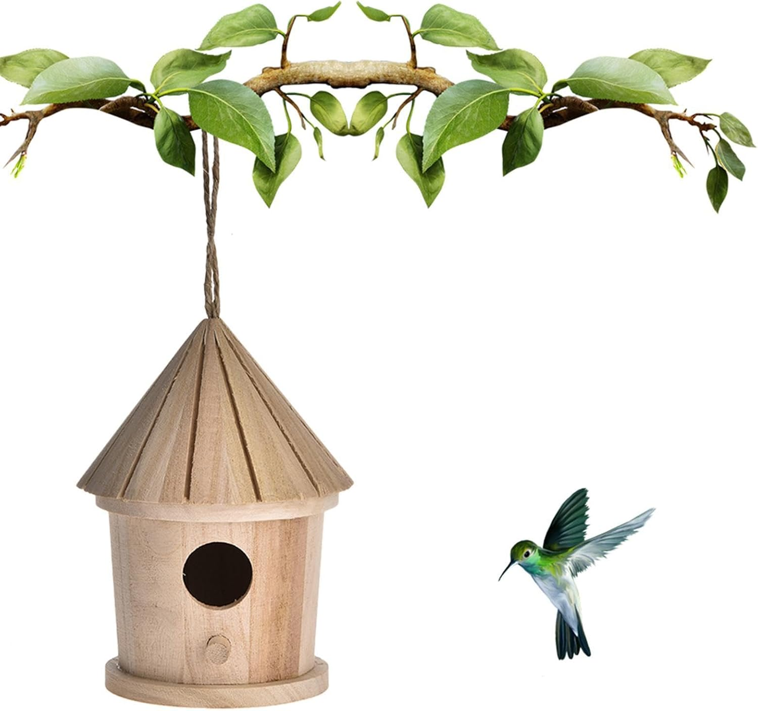 Generic Wood Bird House | Hanging Natural Hummingbird Nest | Bluebird House, Brown, Handcrafted Bird Hut image number 3