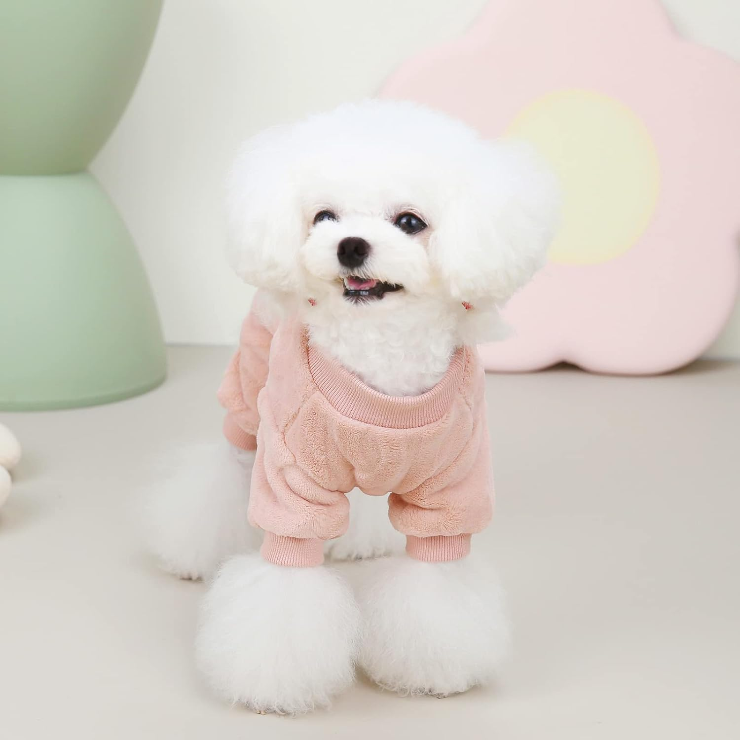 Izefia Dog Sweater Dog Clothes Fleece Dog Woolen Sweater Winter Warm Sweat Shirt 4 Legs Jumpsuit Pajamas Twist Print Sweater for Small Dog Medium Dog Cat Pink XXL image number 2