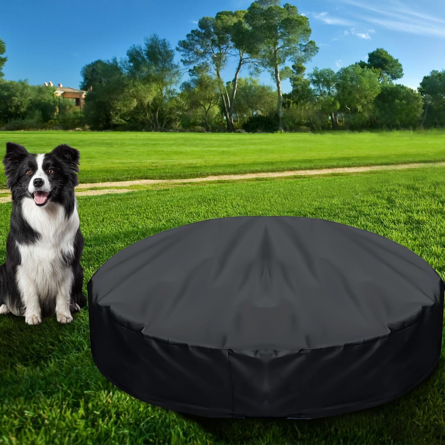 TOYMIS round Dog Pool Cover, 63 Inch /160Cm, Black, Waterproof & Dustproof, Drawstring Design, Fits Universal Dog Pet Bath Tub image number 6