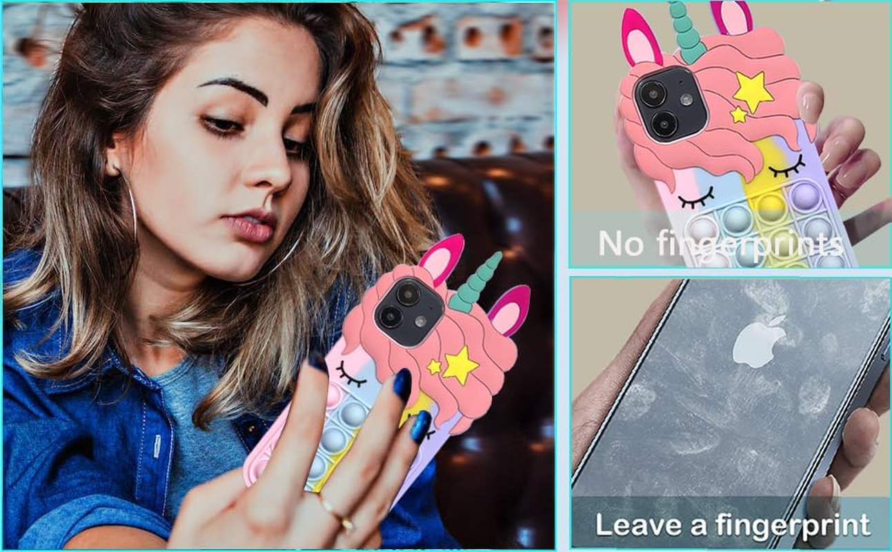 Aspack Pop Bubbles Case for Iphone 12/12 Pro, Cute Lovely Cartoon Unicorn Rainbow Pop Shockproof Silicone Soft Phone Case for Apple Iphone 12/12 Pro 6.1 Inch image number 6