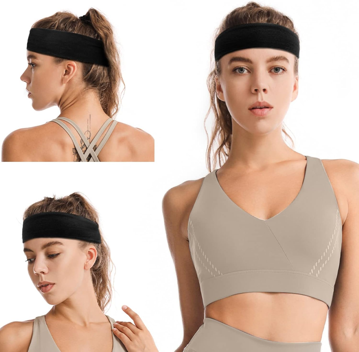 Pack of 6 Hair Bands for Women'S Hair Thin Cloth Headbands for Women Soft Stretchy Men'S Headbands Fixed Hair Hands (Grey White Black) image number 4