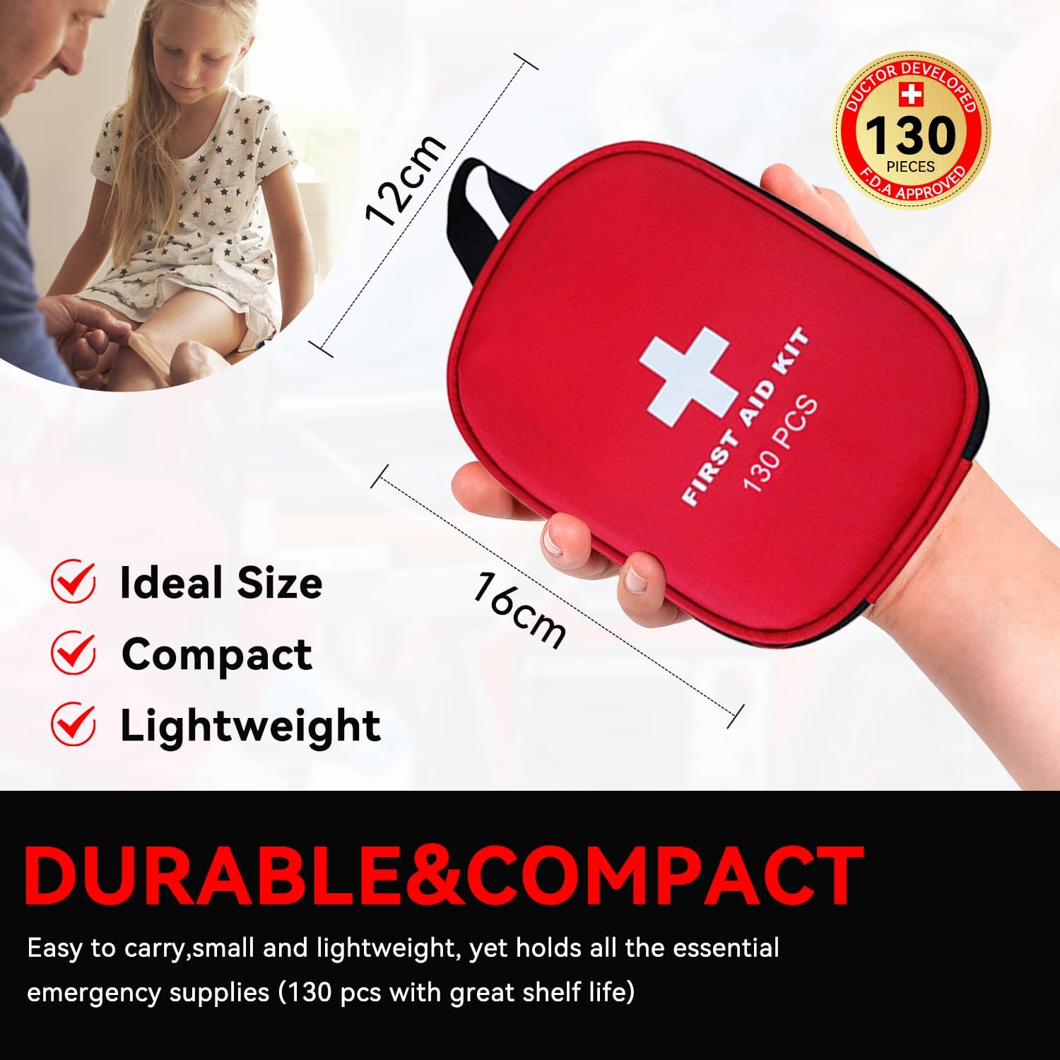 First Aid Kit, 130PCS Travel First Aid Kit，Emergency Survival Hiking Kit, Family First Aid Camping Bag,Waterproof Medical Pouch for Travel，Outdoor,Workplace, Home, Garage, Emergency Bag image number 1