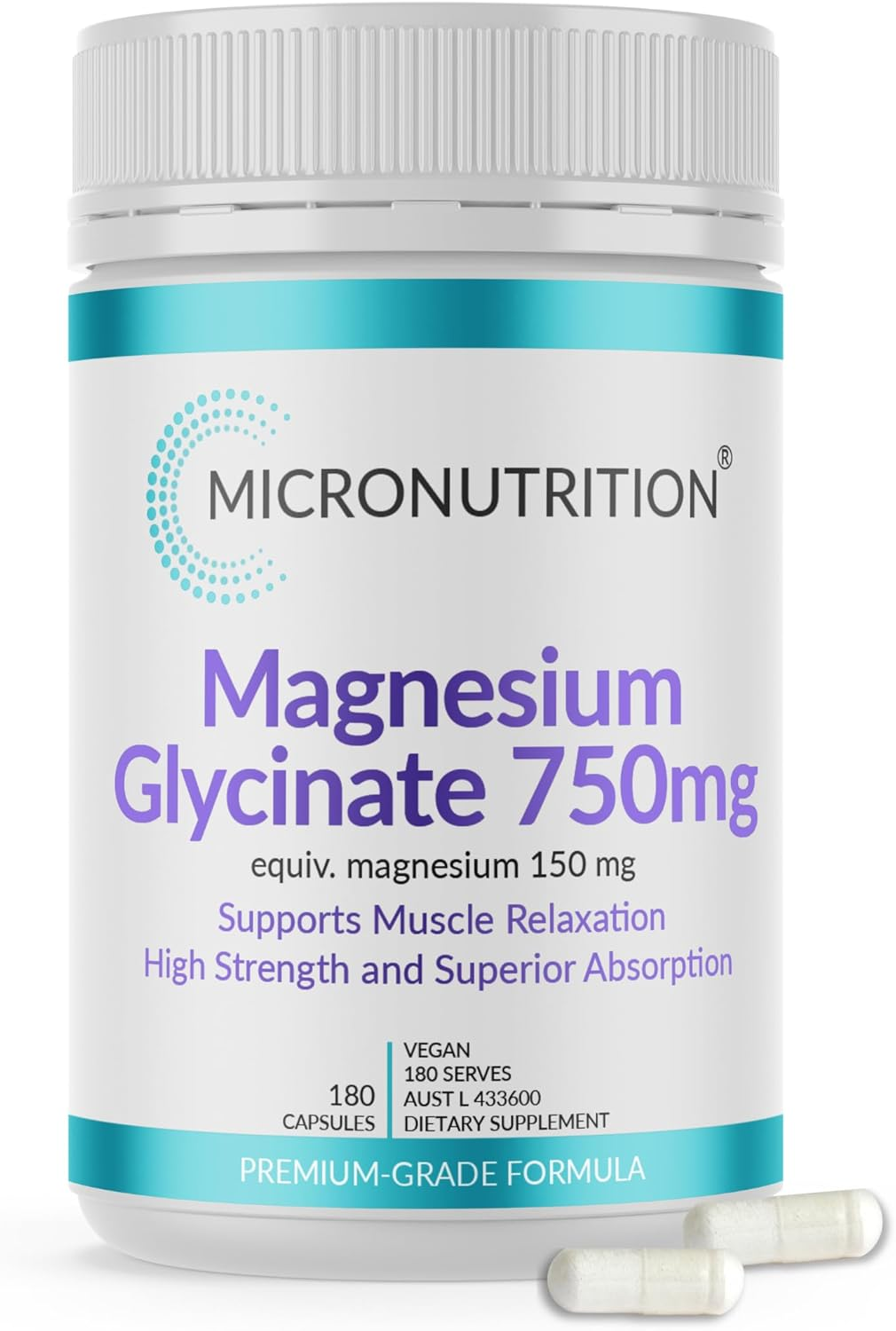 MICRONUTRITION Magnesium Glycinate 750Mg (180 Capsules) High Strength High Absorption - Muscle, Bone & Heart Health, Non-Gmo, Gluten Free - 150Mg Elemental Magnesium Supplement (180 Caps) image number 3