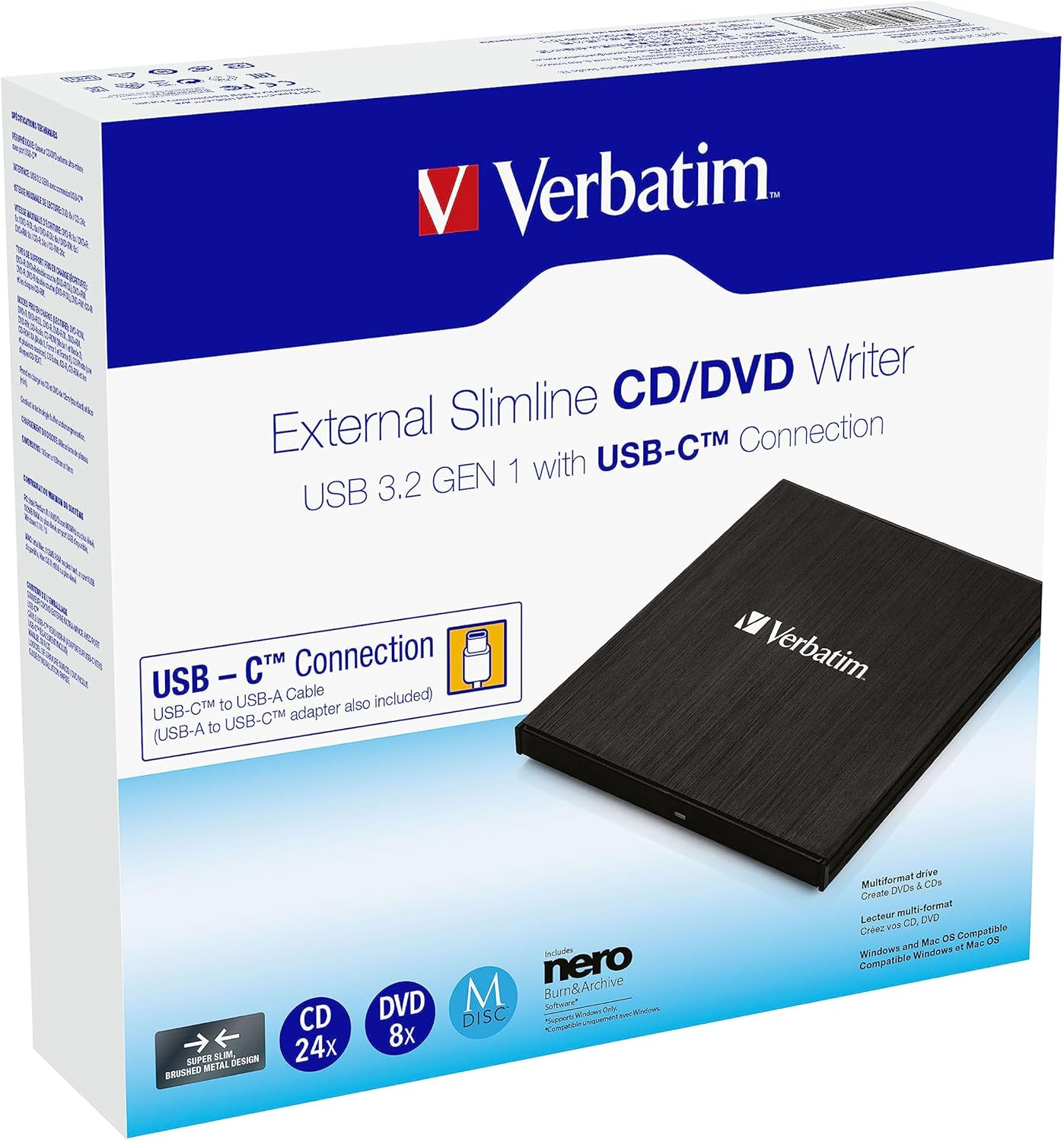 VERBATIM Ext. Slimline USB-C CD/DVD Rewriter image number 2