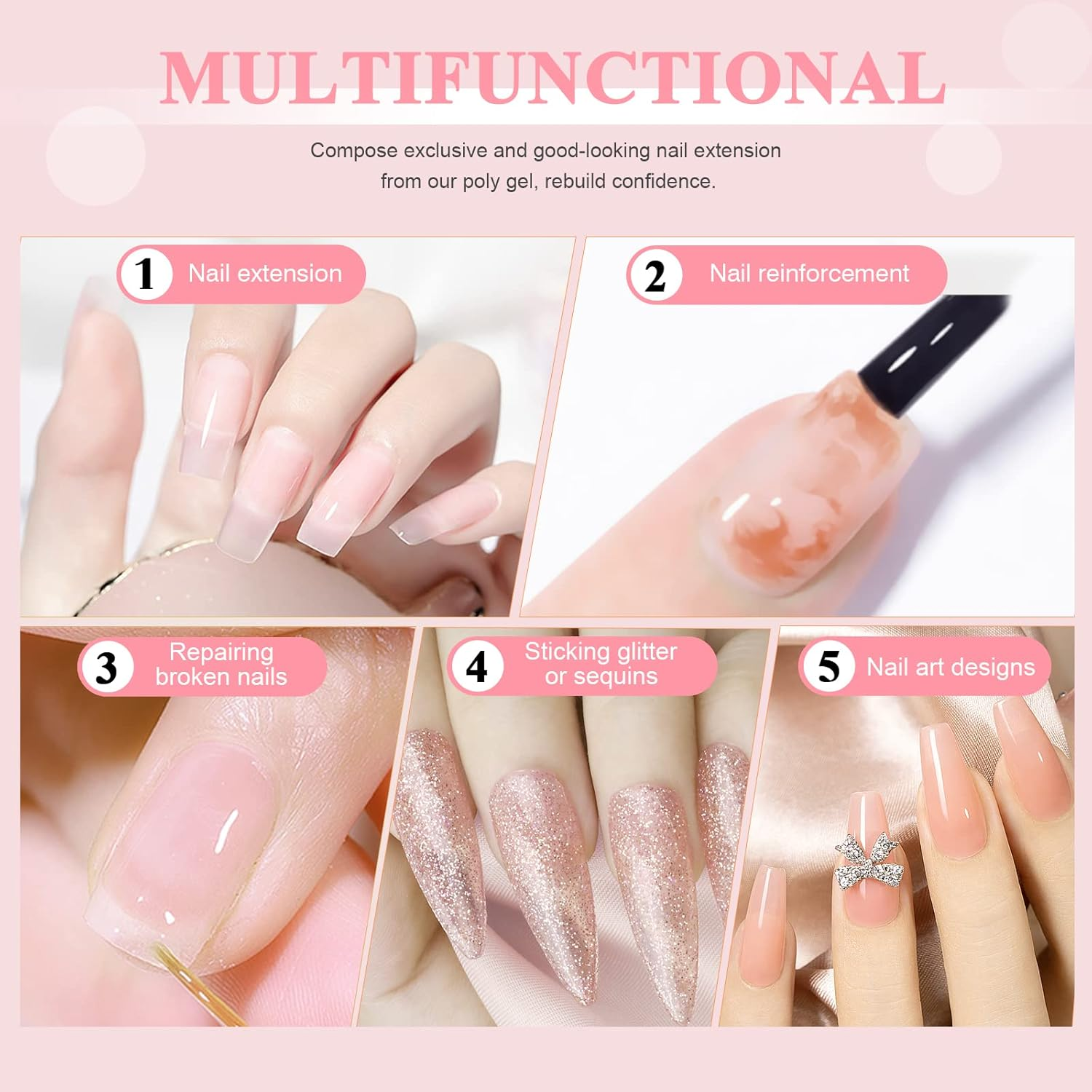 Saviland 100G Poly Gel -Large Capacity Clear Poly Nail Extension Gel Basic Hard G El for N Ail Enhancement Repair Nail Art French Manicure Starter G El Nail Kit for Na Il Salon Use DIY at Home, Clear