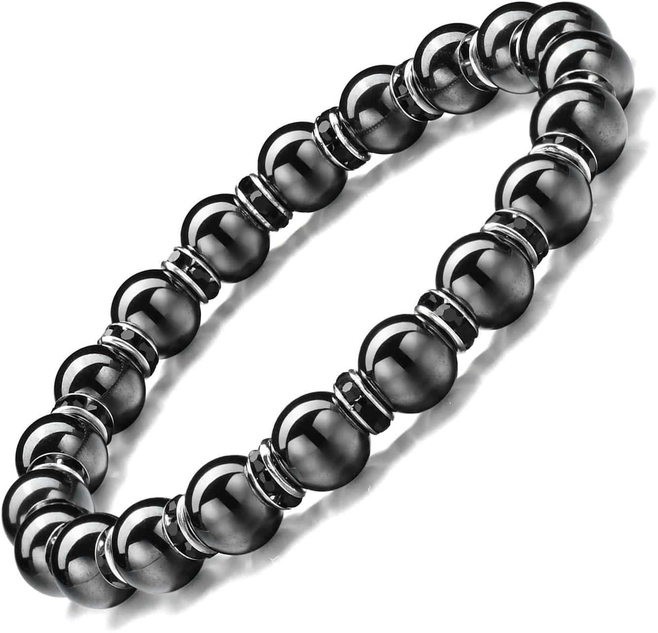 Hematite Magnetic Bracelet with Zirconia,Handmade Stretch Magnetic Bracelet，Eliminates Static Electricity. image number 3