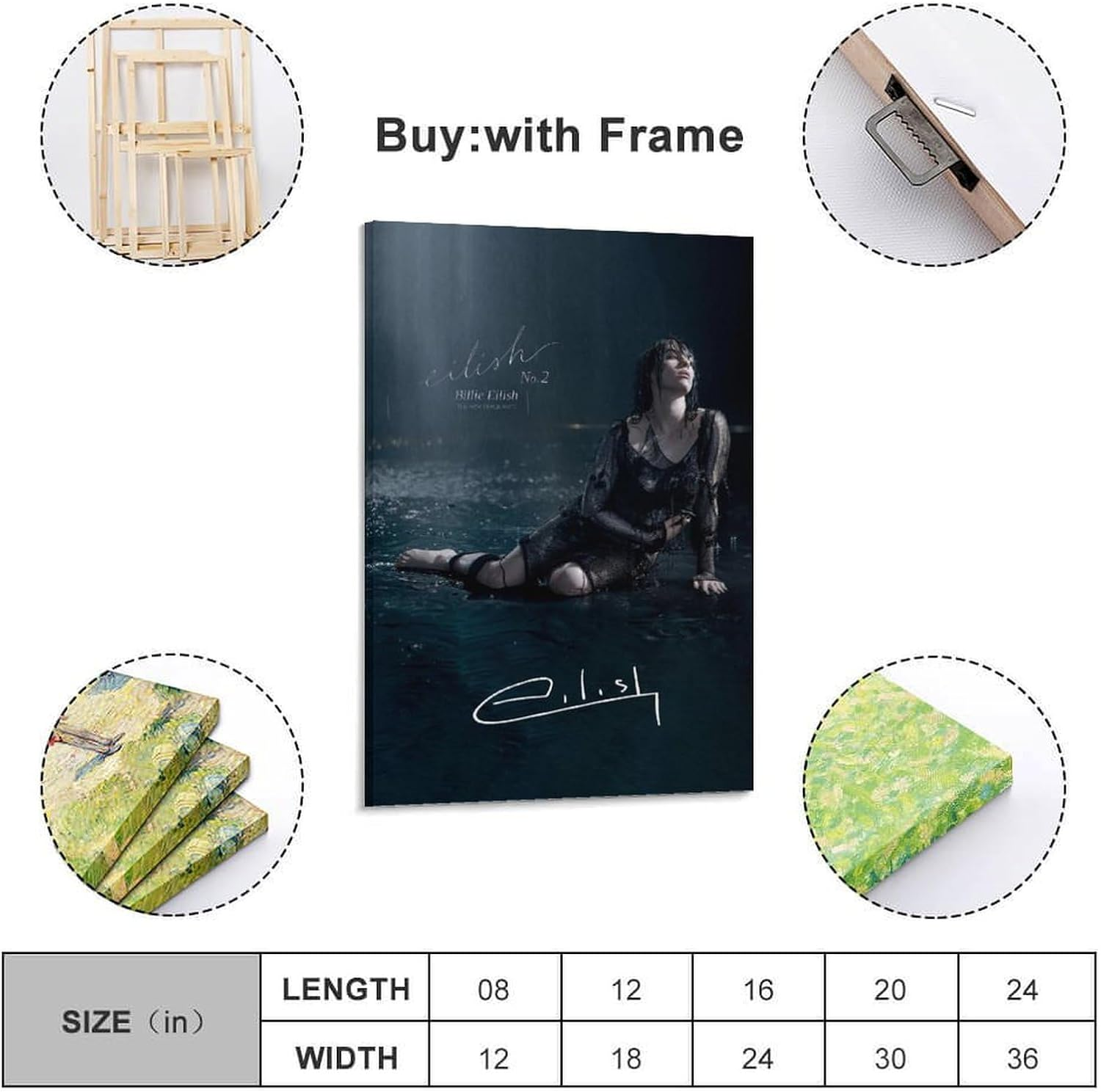 Wall Art Billie Music Eilish Poster Poster Canvas Painting Wall Art Picture Home Decor Print for Bedroom Living Room Dorm Study Bar Office 08X12Inch(20X30Cm)