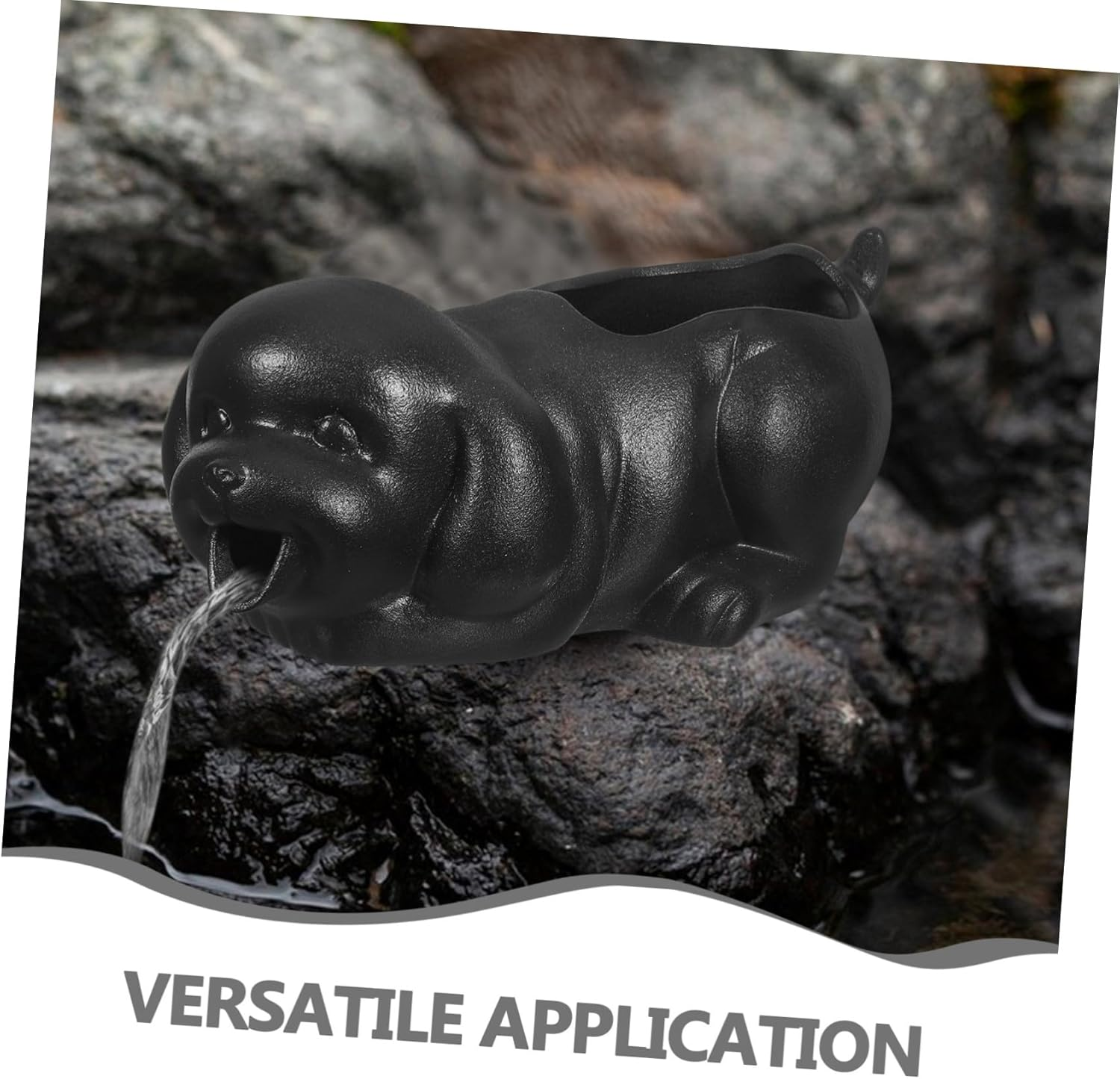 HANABASS Ceramic Dog Fountain Spitter Water Feature for Aquarium and Garden Decor Indoor Outdoor Tabletop Waterfall with Plant-Friendly Design Fish Tank Running Water Statue for Enhanced - Khaki image number 2