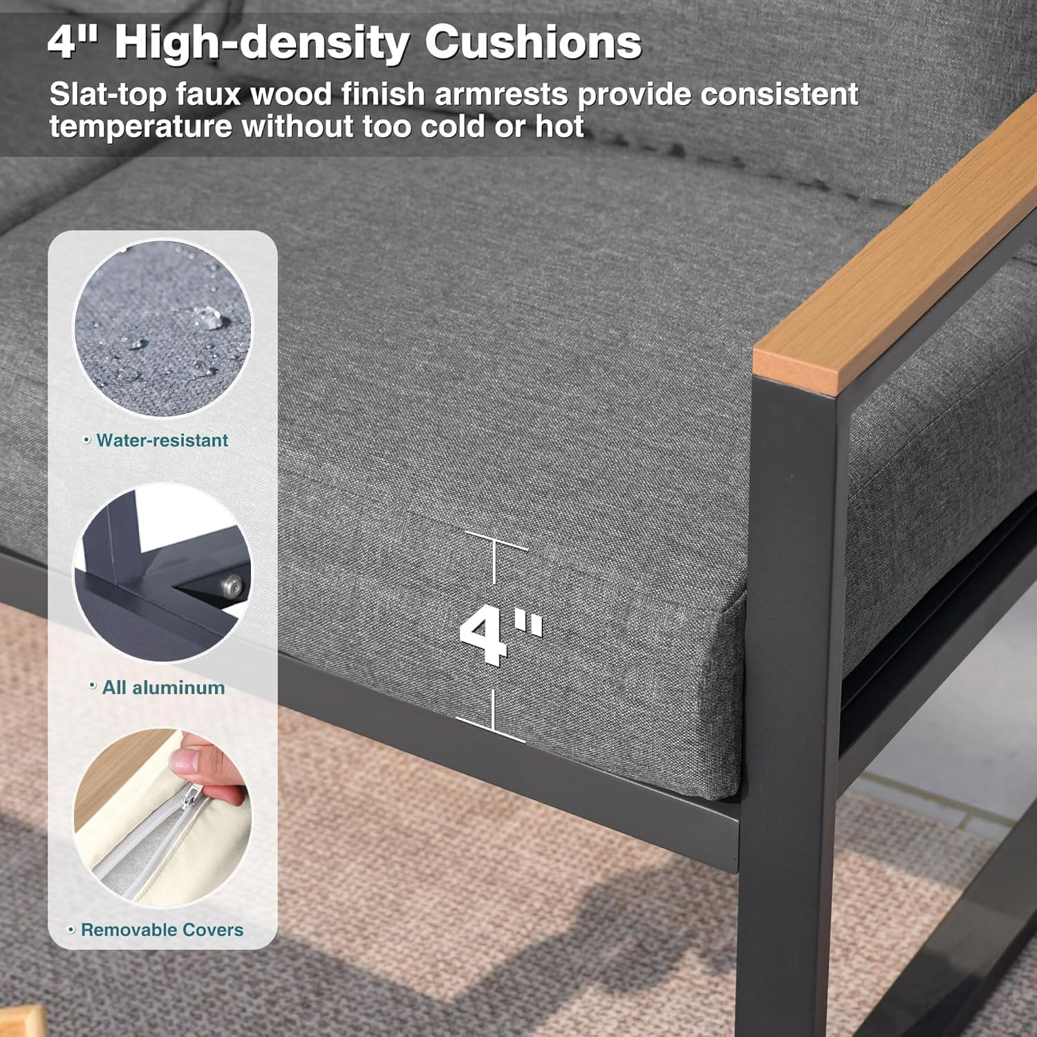 Patio Furniture Set 2 Seater Outdoor Sofa with Coffee Table, Aluminium 2 Piece Lounge Sectional Patio Conversation Sets with Washable Thick Cushion for Porch, Balcony, Garden image number 1