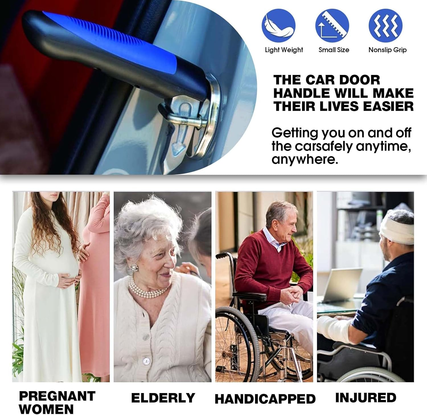 2 Pcs Car Door Assist Handle, 3 in 1 Multifunction Car Handle, Portable Seatbelt Cutter Window Breaker Emergency Tool, Door Latch Assist Grab for Elderly and Handicapped(Blue)