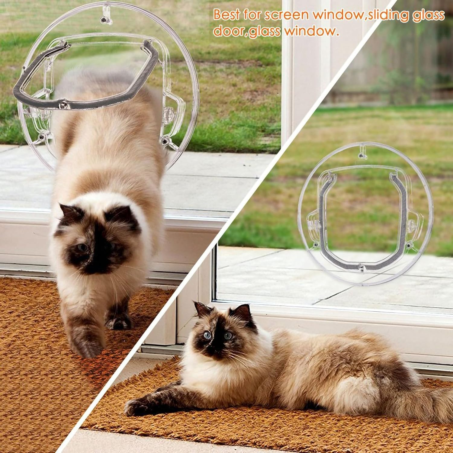 Cat Flap Door 4 Way Locking Small Pet Noise Reduction Stable Durable ABS Material for Interior Exterior Doors, Dog Window Gate round Clear Extra Large Cats Kitten Dogs Puppy Do image number 4