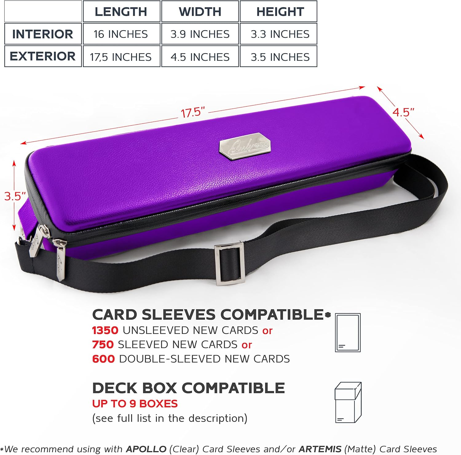 Quiver Time Purple Quiver Card Carrying Case - TCG Cards Deck Box Holder for Trading Cards, MTG Bag Playing Card Case (+Wrist & Shoulder Strap, Dividers, Separators, Corner Pads + 100 Apollo Sleeves) image number 5