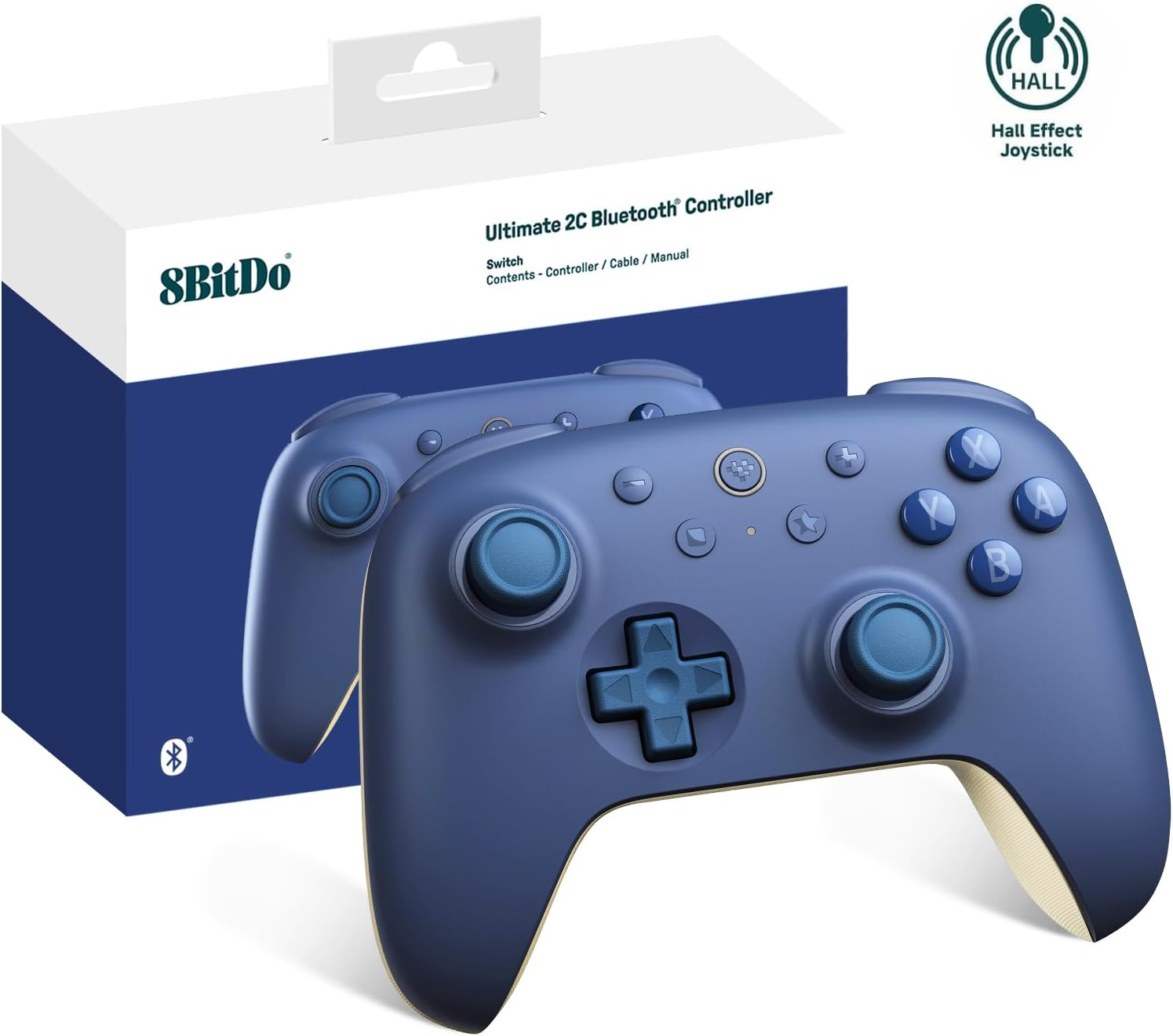 8Bitdo Ultimate 2C Bluetooth Controller (Hall Effect Joystick Update) - for Switch/Switch 2, with Remappable L4/R4 Bumpers, 6-Axis Motion Control, Rumble Vibration and Turbo Function (Dark Blue)