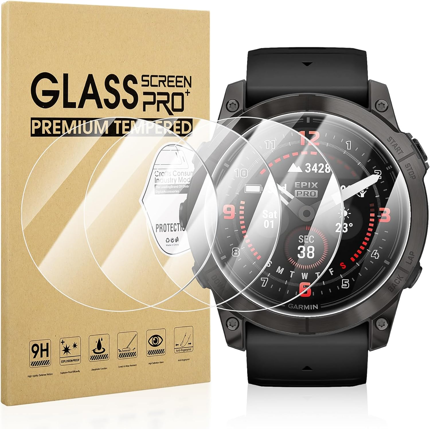 Diruite Pack of 4 Screen Protectors for Garmin Epix Pro Gen 2 51 Mm Screen Protector, Anti-Scratch HD Tempered Glass Protection Glass Screen Protector