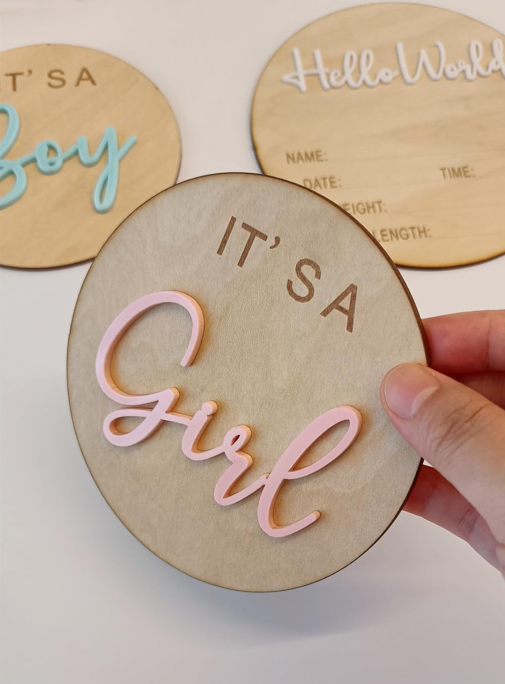 3Ps Its a Boy Its a Girl Wooden Sign & Hello World Sign,3D Acrylic Baby Announcement Signs,Gender Reveal Wood Sign for Photo Props,New Mom Gifts,Baby Showers,Hospital & Nursery Decor