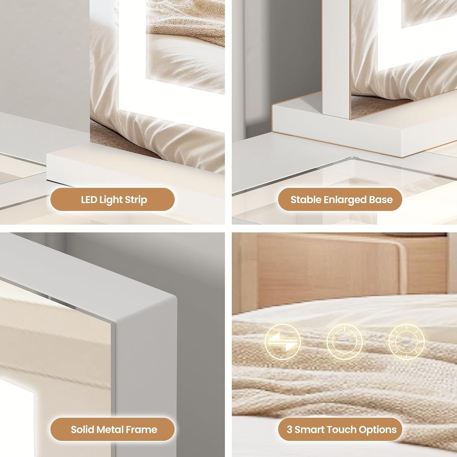 Advwin Lighted Vanity Mirror, 3-Color Dimmable LED & Touch Control - Large Makeup Mirror for Dressing Room with 5X Magnification Mirror Tabletop or Wall-Mounted, White image number 5