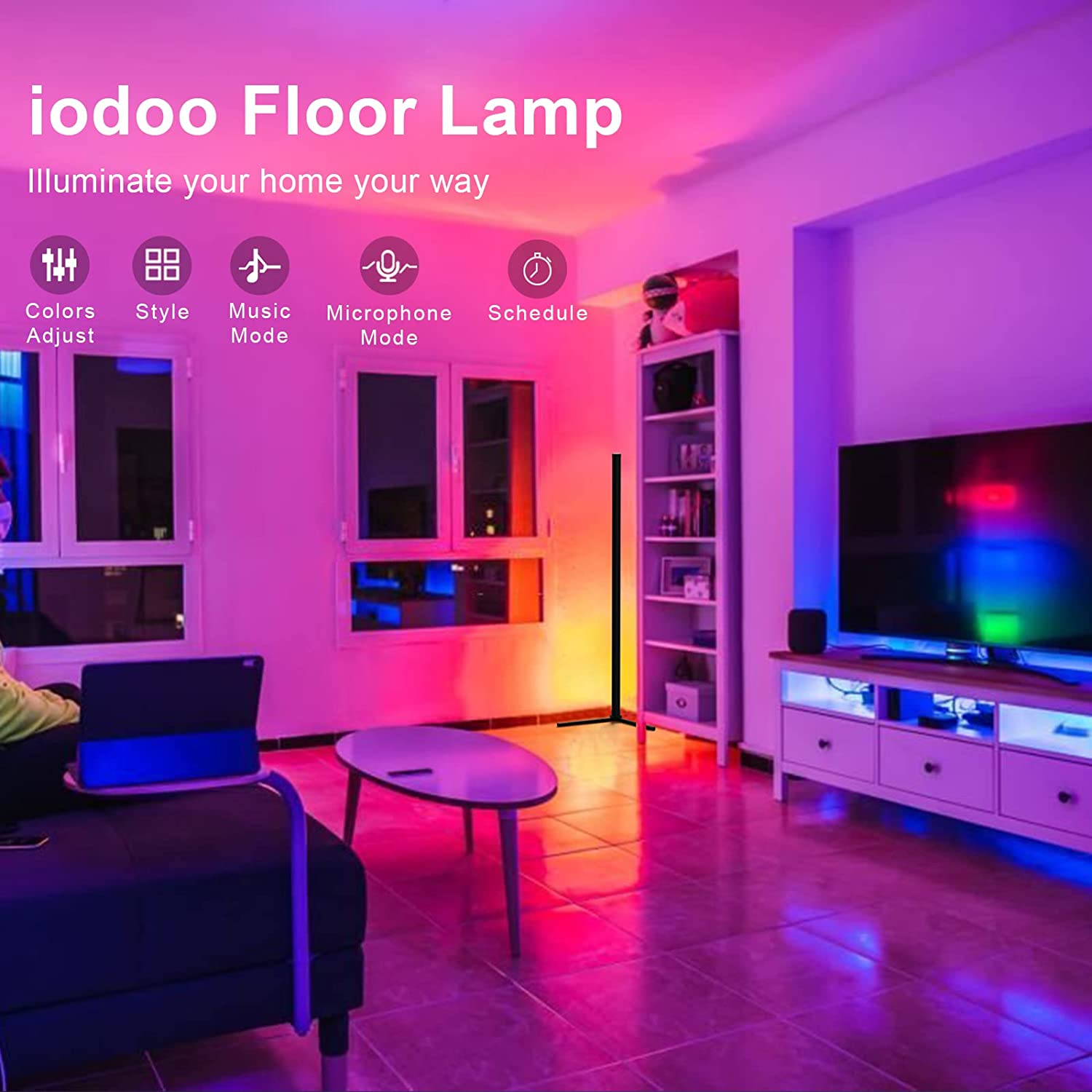 Corner Floor Lamp, RGB Color Changing Mood Lighting, Dimmable LED Modern Floor Lamp with with Remote/Music Sync and DIY Colors, Color Changing Ambiance Lamp for Living Room Bedroom Gaming Room