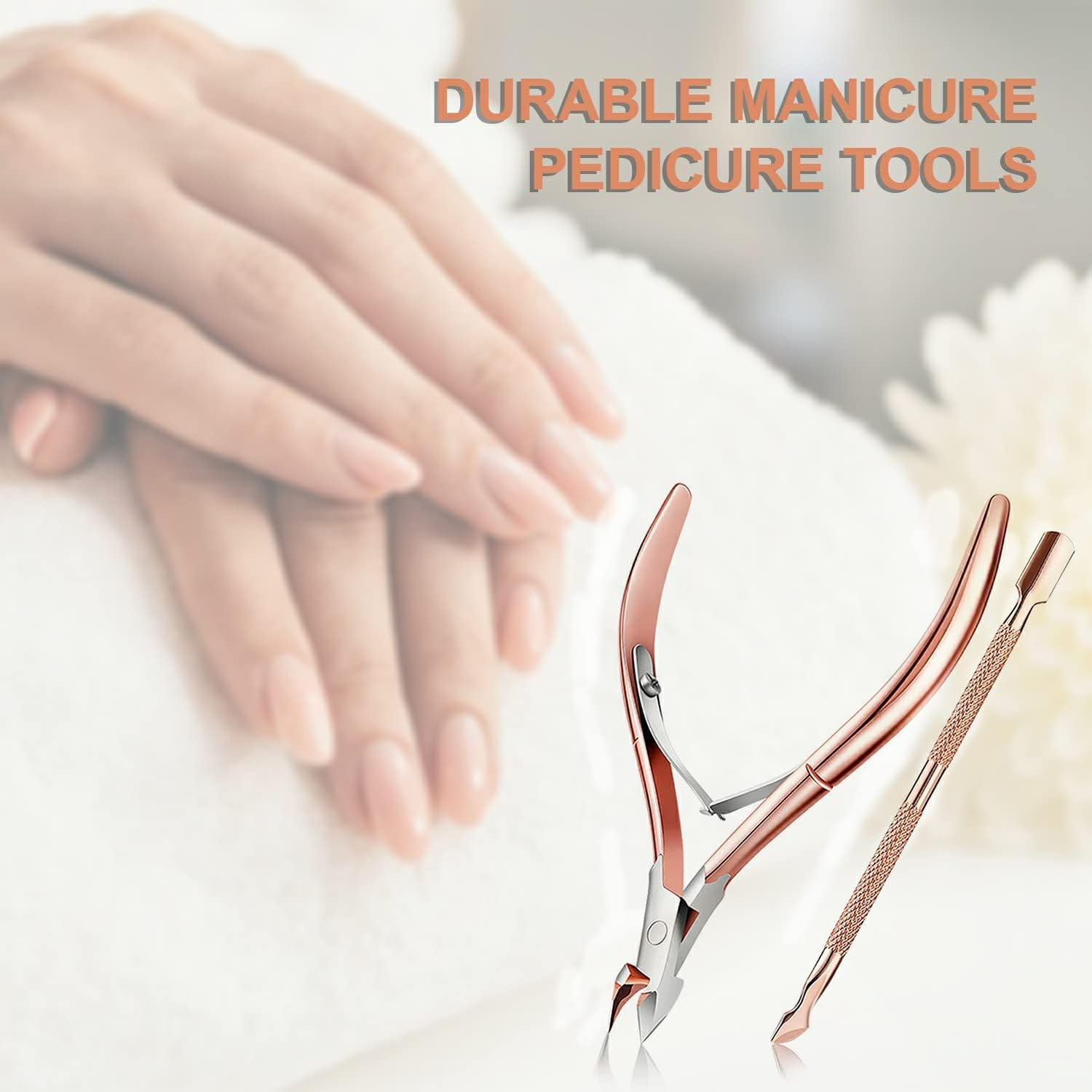 Cuticle Pusher Cuticle Cutter Remover Cuticle Trimmer Nipper Nail Clipper Sets Nail Care Kit Professional Stainless Steel Manicure Pedicure Tools (Rose Gold) image number 4