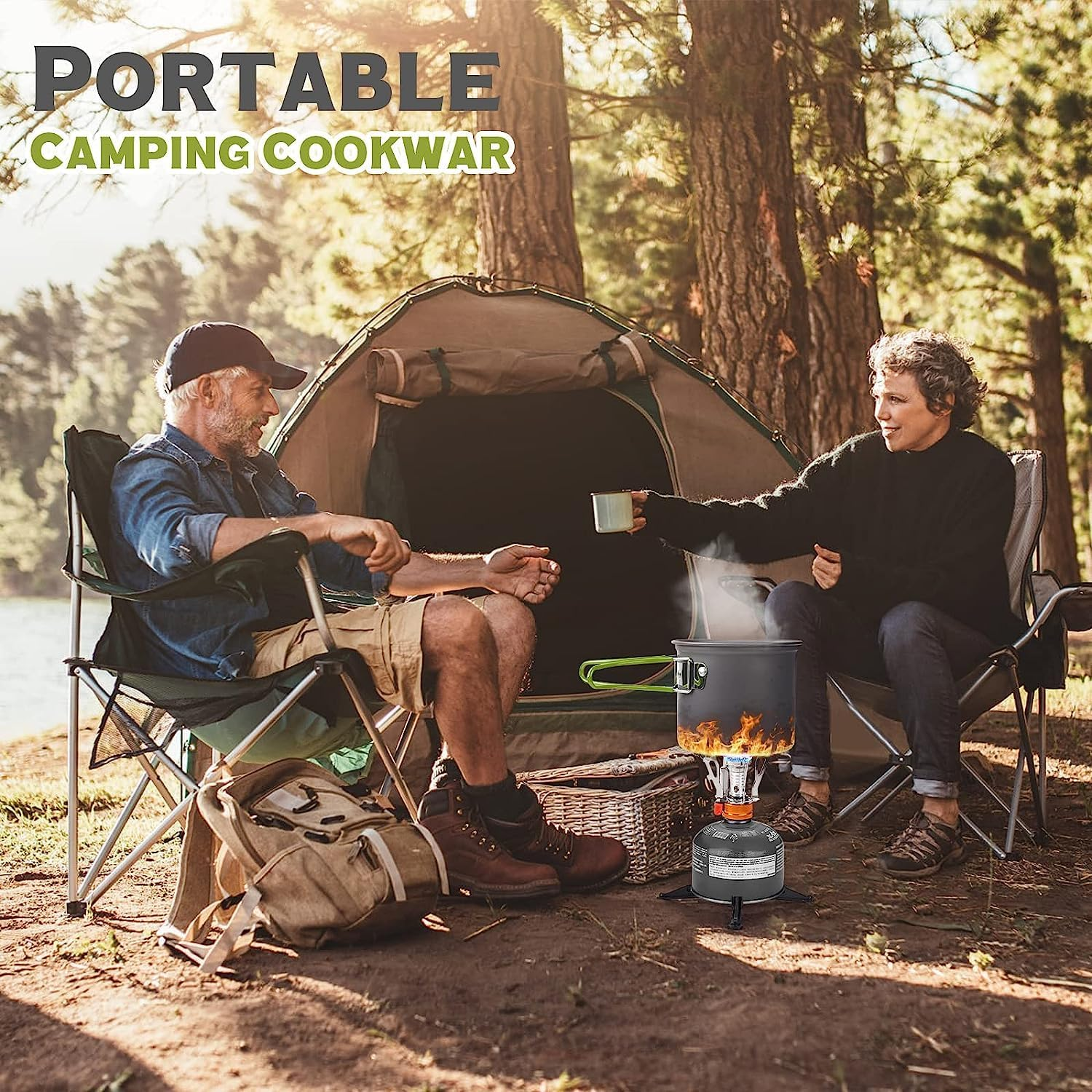 Camping Kochgeschirr Mess Kit - ISFORU Camping Kochset, Kompaktes Camping Topf Und Pfannen Set F&uuml;r 1-2 Personen, F&uuml;r Outdoor Backpacking Wandern image number 4