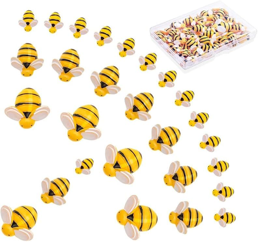 50Pcs Small Resin Bees, 3 Sizes Flat Back Bumble Bee Decor, Decorative Tiny Plastic Craft Embellishments