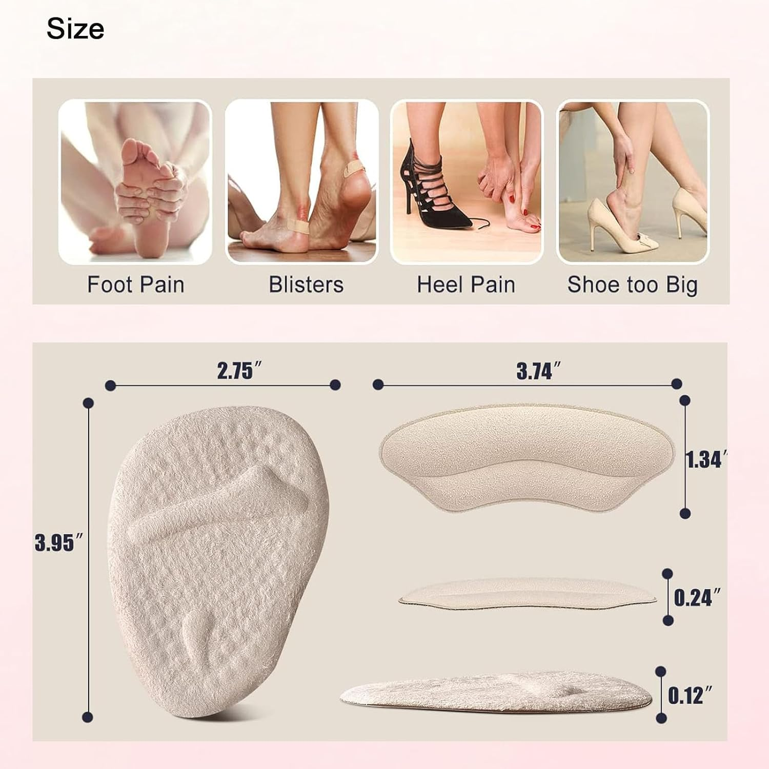 Heel Pads Cushions Liners for Women,4 Pairs Suede Heel Grips Inserts for Shoes Too Big, Heel Protectors Prevent Blisters & Heel Slip, Improved Shoe Fit & Comfort, Beige + Black image number 1