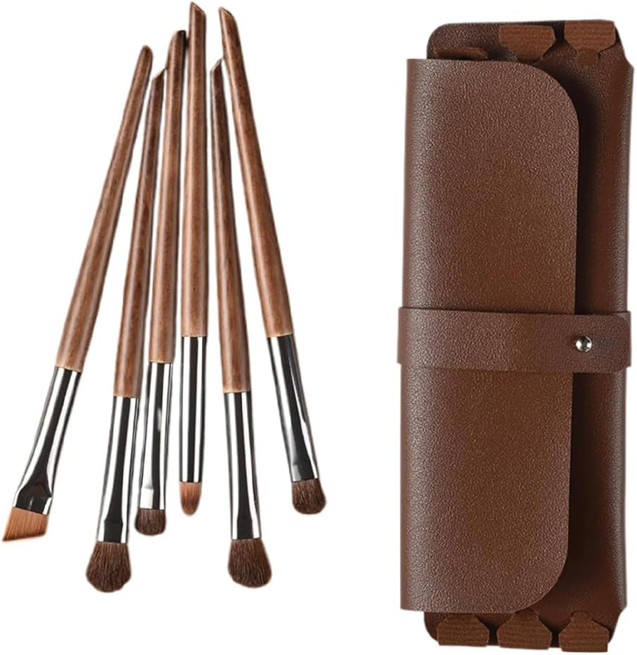 HYAVIA 6-Piece Eyeshadow & Kabuki Makeup Brush Set, Ultra-Soft Hair Brushes for Concealer, Blush, Contour & Blending, Travel-Friendly Cosmetic Brush Kit &ndash; Brown image number 5