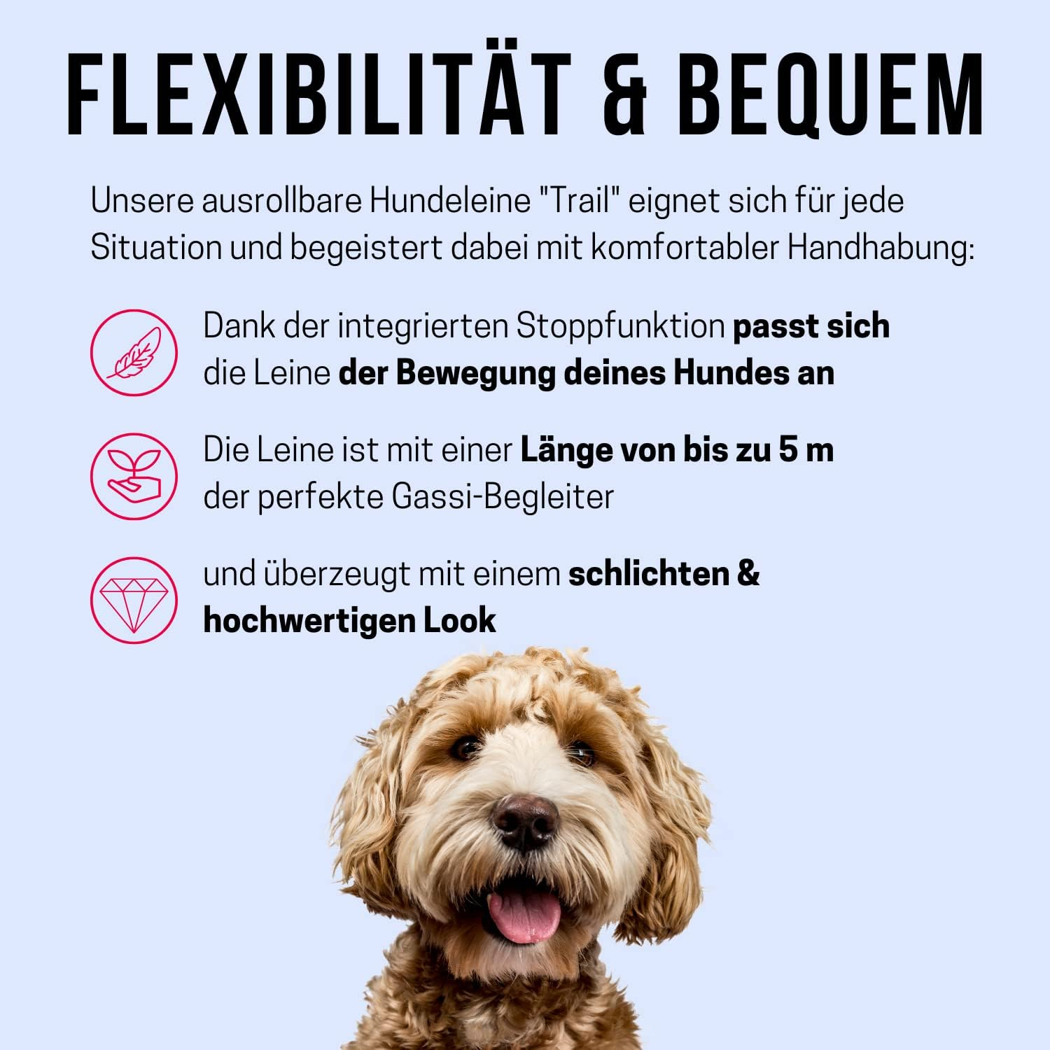 KONG Retractable Dog Lead in 5 M Length, for Large Dogs up to 50 Kg, Size L, High-Quality Roller Lead in Black with Break & Lock System, Lightweight and Compact Lead image number 4