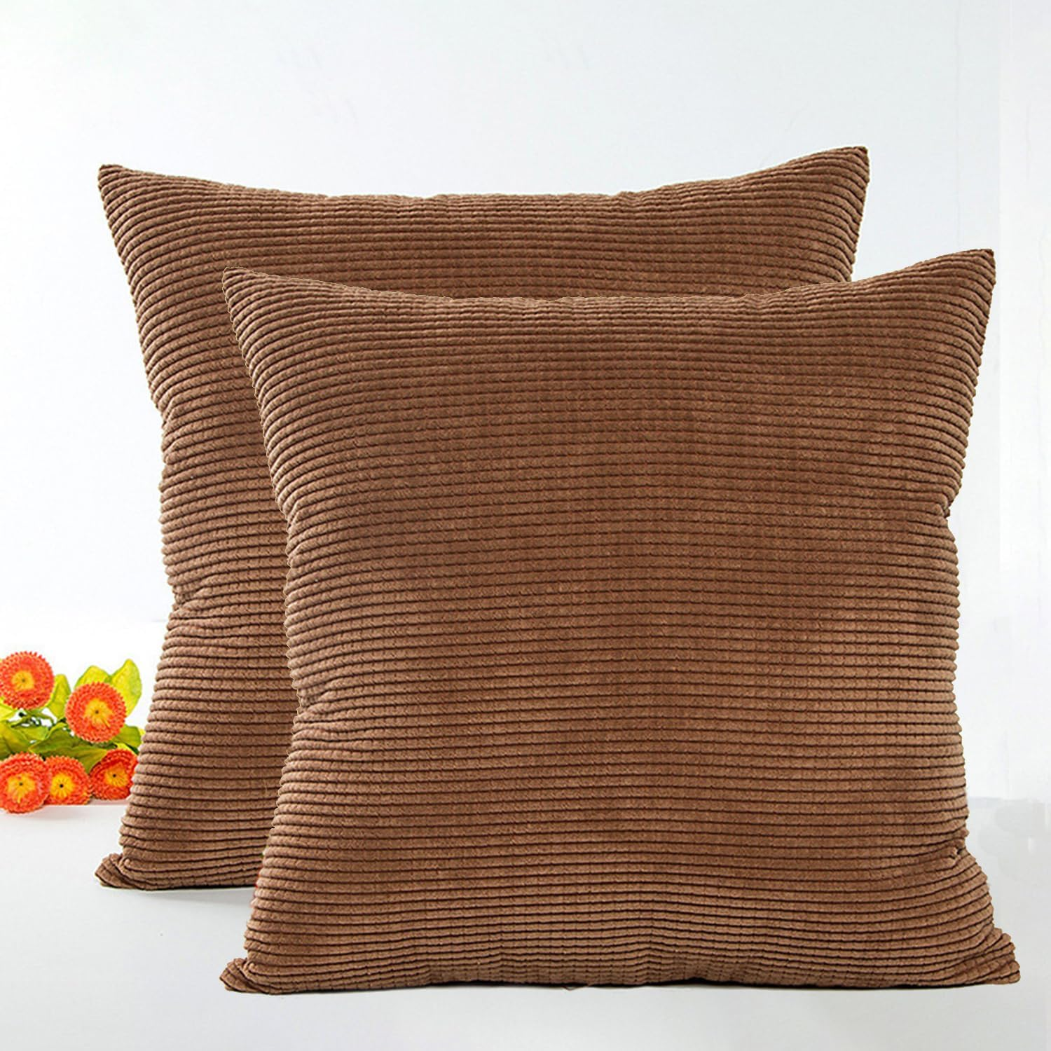 Corduroy Throw Pillow Covers Set of 2, Modern Decorative Couch Pillow Covers Neutral Solid Dyed 45X45Cm Square Soft Cushion Cases for Home Bedroom Living Room Sofa Chair Bed Car Office Balcony Decor