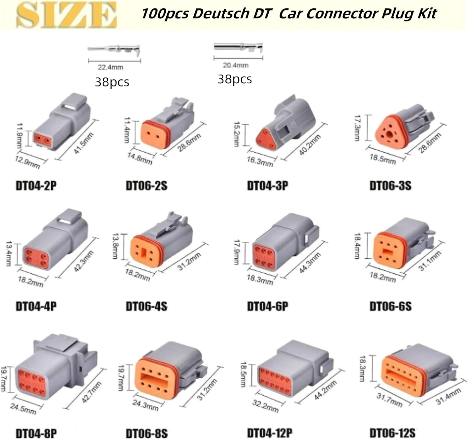 MTJNYZA 100Pcs Deutsch DT Male/Female Electrical Car ​Connector Plug Kit (2,3,4,6,8,12-Way/Pin) Car Waterproof Male Connector & Wiring Harness Male and Female Pair Plug-In Combination Box. image number 6