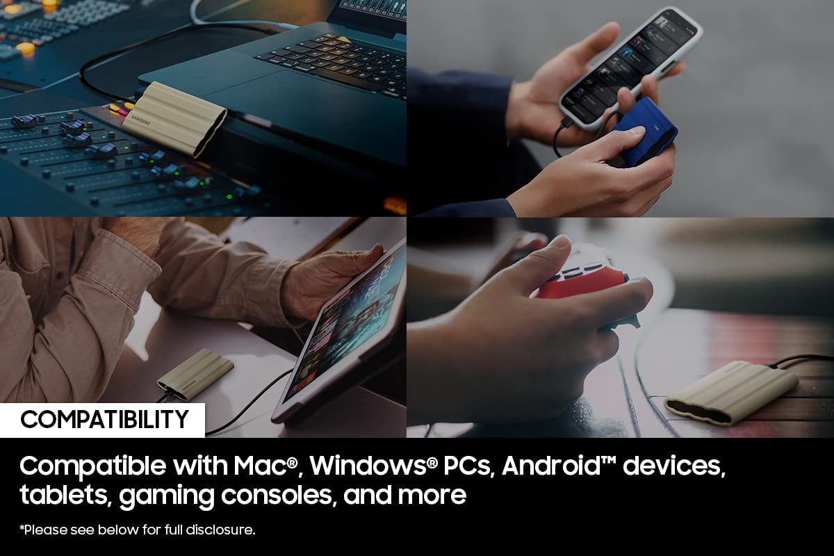 SAMSUNG T7 Shield 2TB Portable SSD, USB 3.2 Gen2, Rugged, IP65 Rated, for Photographers, Content Creators and Gaming, External Solid State Drive (MU-PE2T0R/AM, 2022), Blue image number 6