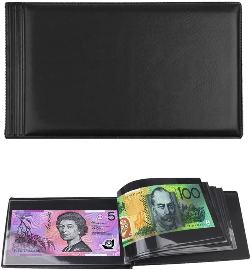 Banknotes Album Collection Storage Currency Holder Pocket Paper Money (Black)